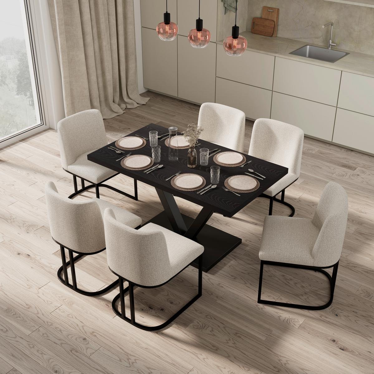 JEDÁLENSKÝ STÔL LOCA - čierna, Modern, kov/drevo (140/76/80cm) - Bessagi Home