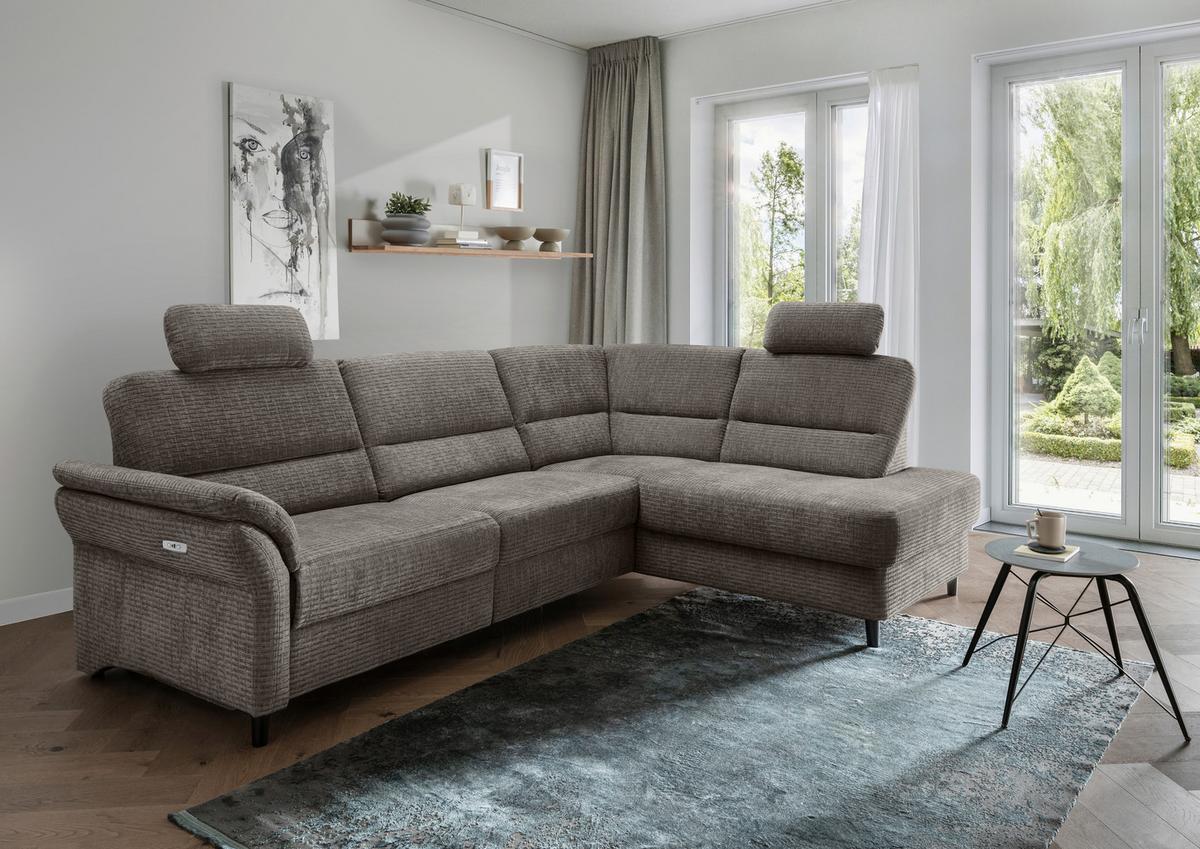 Ecksofa Cavoli Graubraun Relaxfunktion S: 266x190 cm - Graubraun/Schwarz, MODERN, Textil (266/190cm) - Livetastic