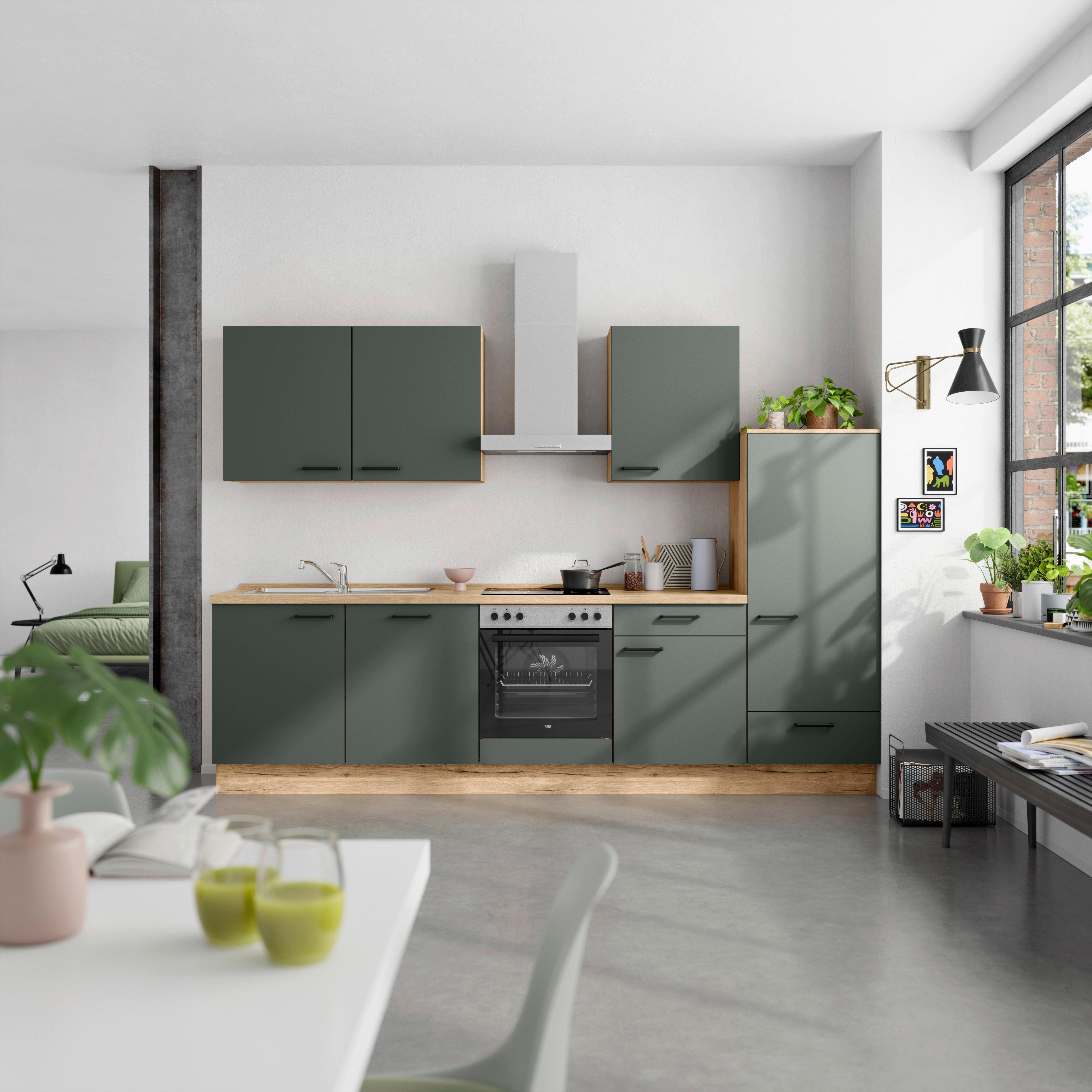 Küchenleerblock Easytouch Low-Line, L10 Rechts - Dunkelgrün/Eichefarben, MODERN, Holzwerkstoff (300cm) - Nobilia