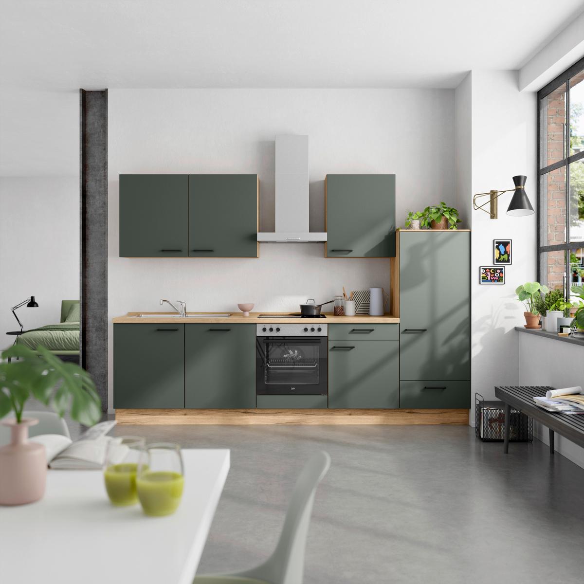 Küchenleerblock Easytouch Low-Line, L10 Rechts - Dunkelgrün/Eichefarben, MODERN, Holzwerkstoff (300cm) - Nobilia