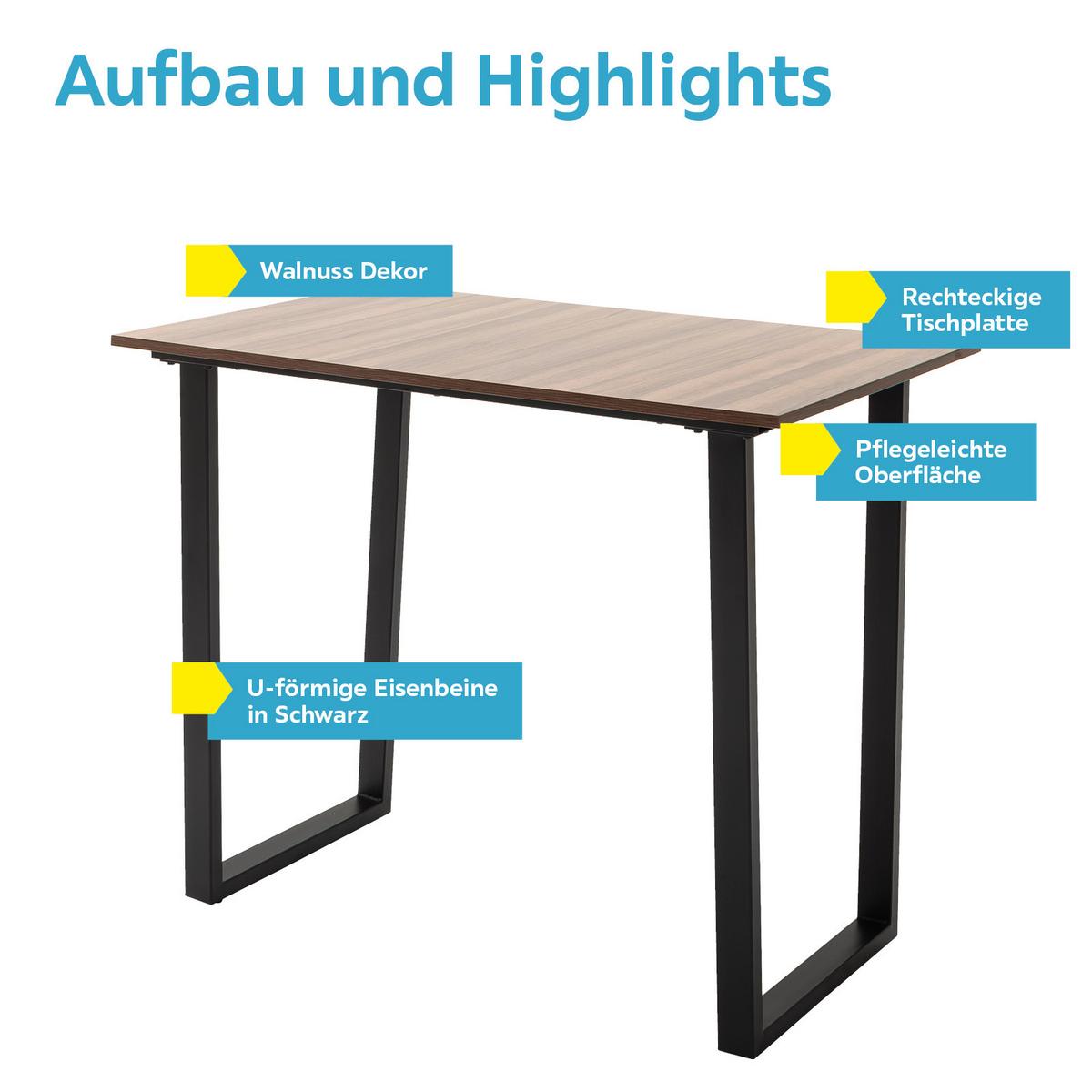 Esstisch La Serena 120x70 Cm Walnuss Dekor/schwarz - Walnussfarben/Schwarz, MODERN, Holzwerkstoff/Metall (120/95/70cm) - MID.YOU