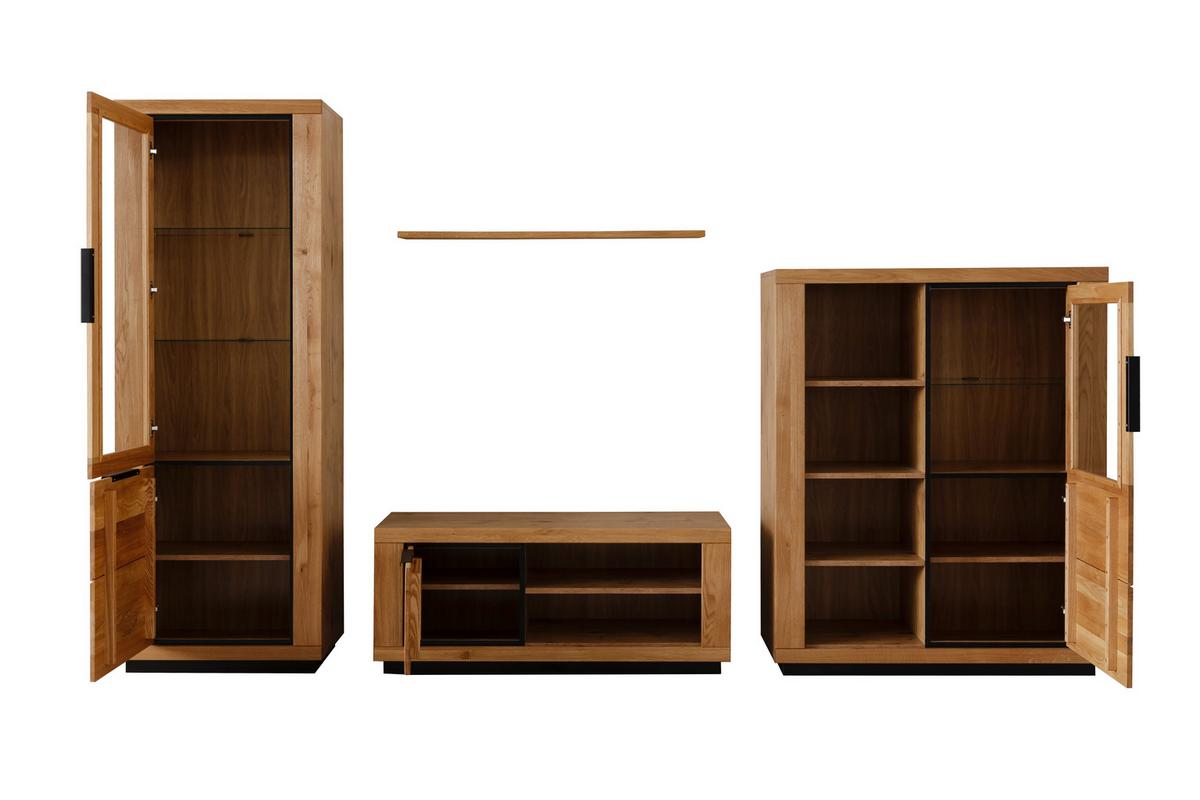 Wohnwand Wildeiche, B: 346 cm - Wildeiche/Schwarz, Design, Glas/Holz (346/200/54cm) - MID.YOU