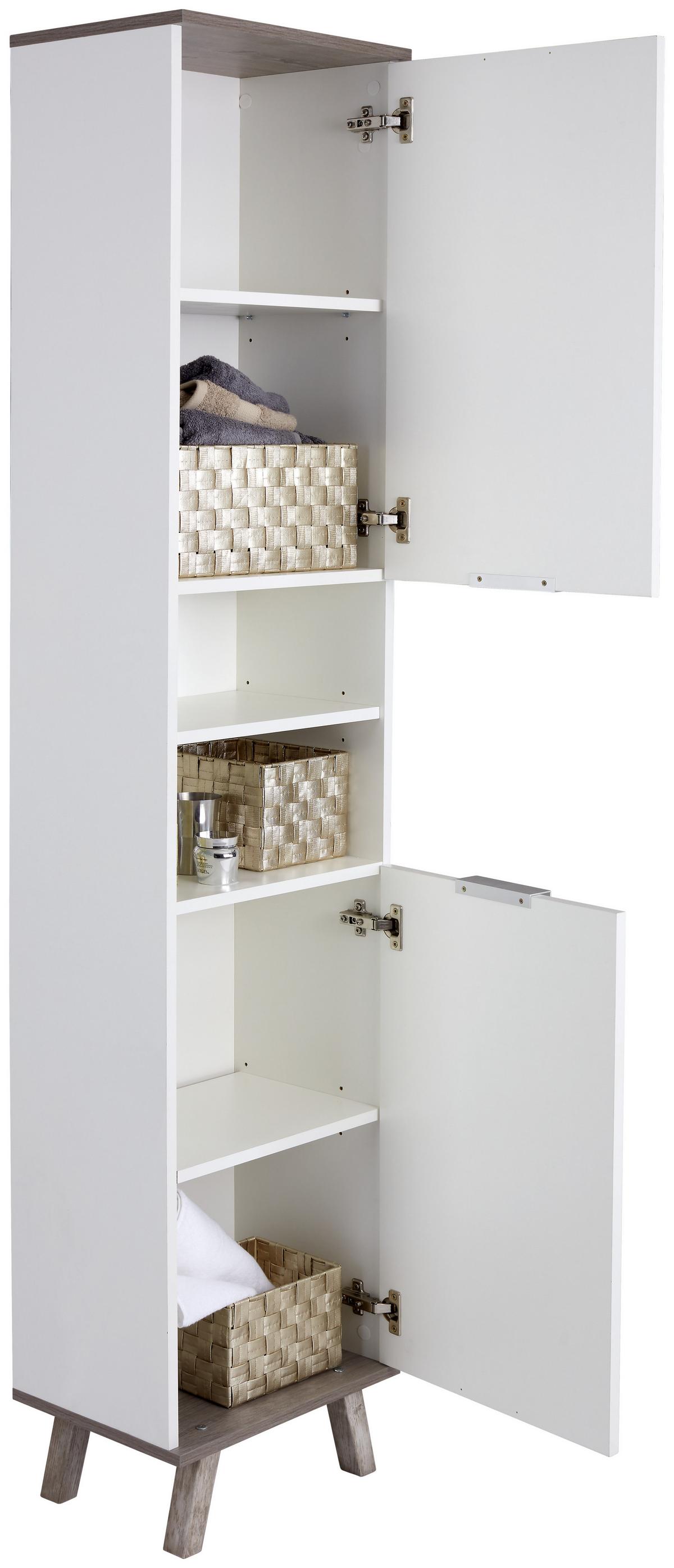 Hochschrank Mit Echtholzfüßen Turin 40cm Weiß/ribbeck Eiche - Eiche dunkel/Eichefarben, MODERN, Holzwerkstoff (40/195/30cm)