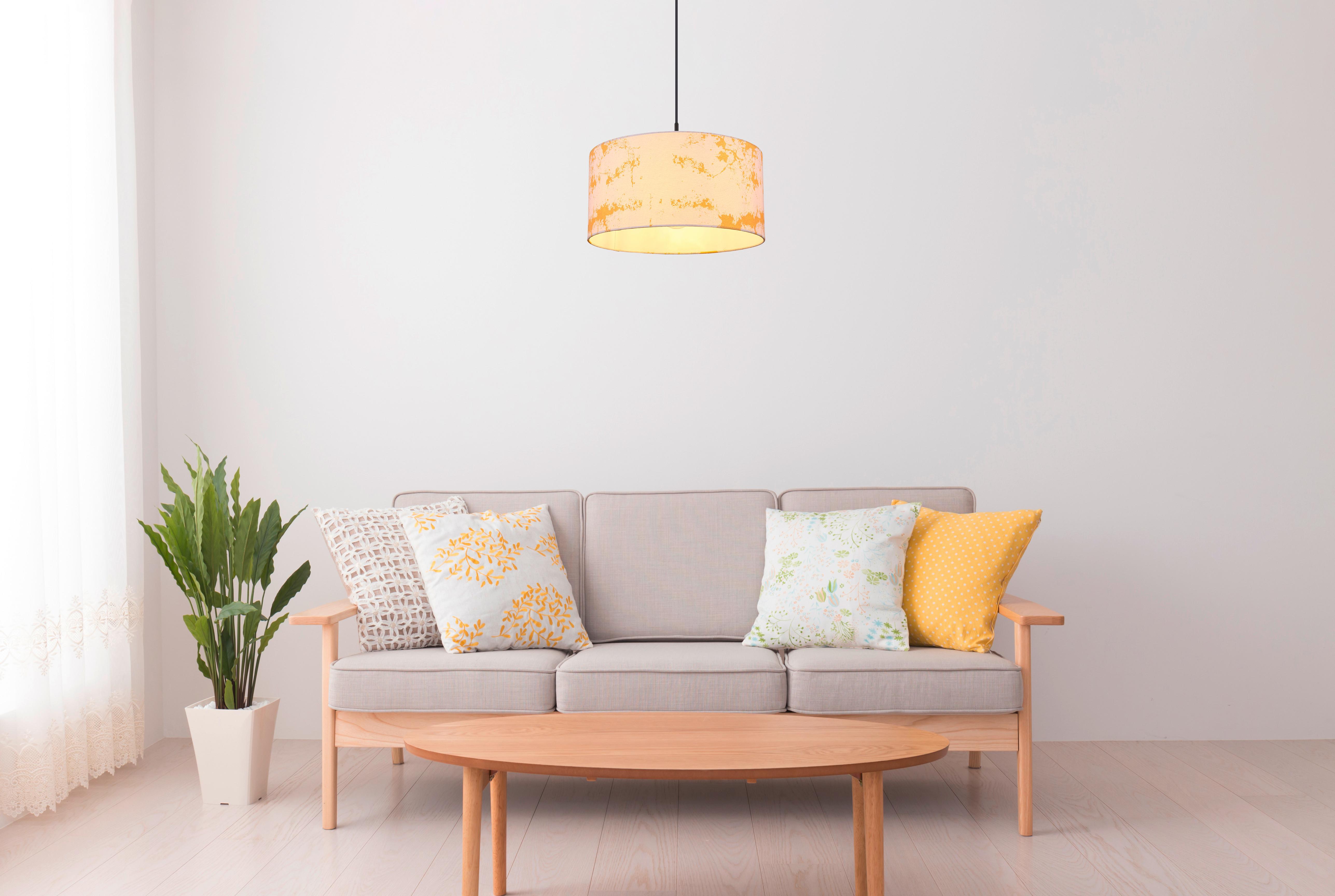 Hängeleuchte H: 150 Cm 1-Flammig - Goldfarben/Schwarz, Basics, Textil/Metall (40/150cm) - Globo