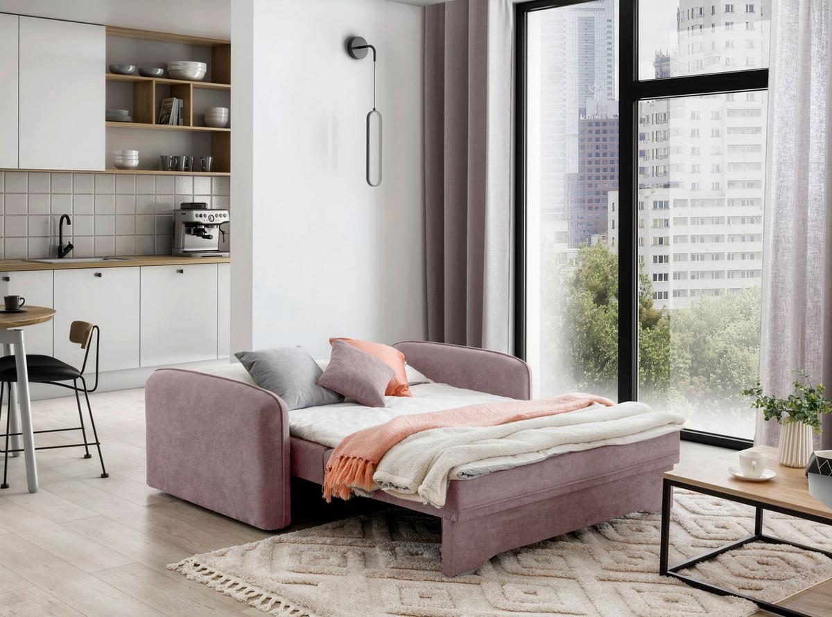 Schlafsofa Laine Rosa, B: 155 cm - Silberfarben/Rosa, Design, Textil (155/105/75cm) - MID.YOU