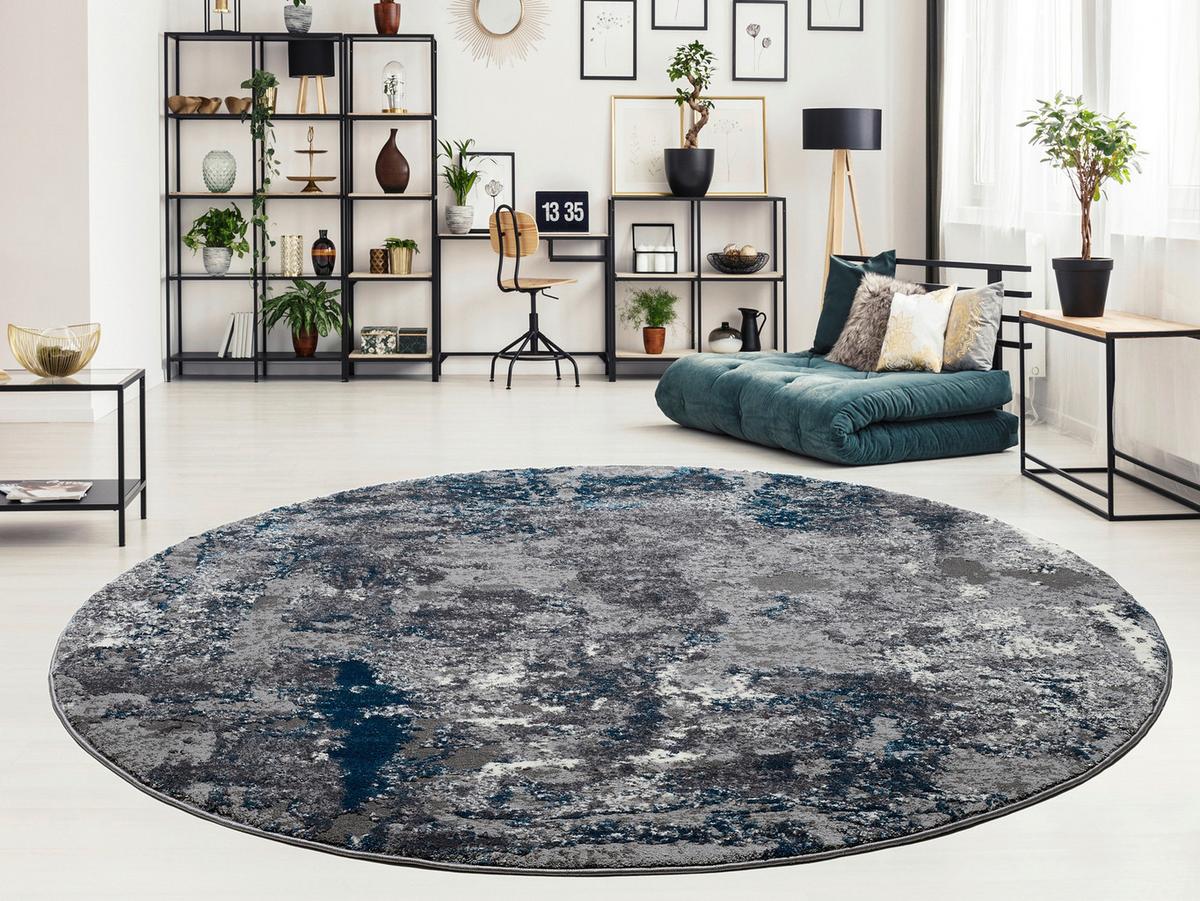 Webteppich Grau/Petrol Timeline Quantum Rund Ø 120 cm - Petrol/Grau, Design, Textil (120cm) - Novel