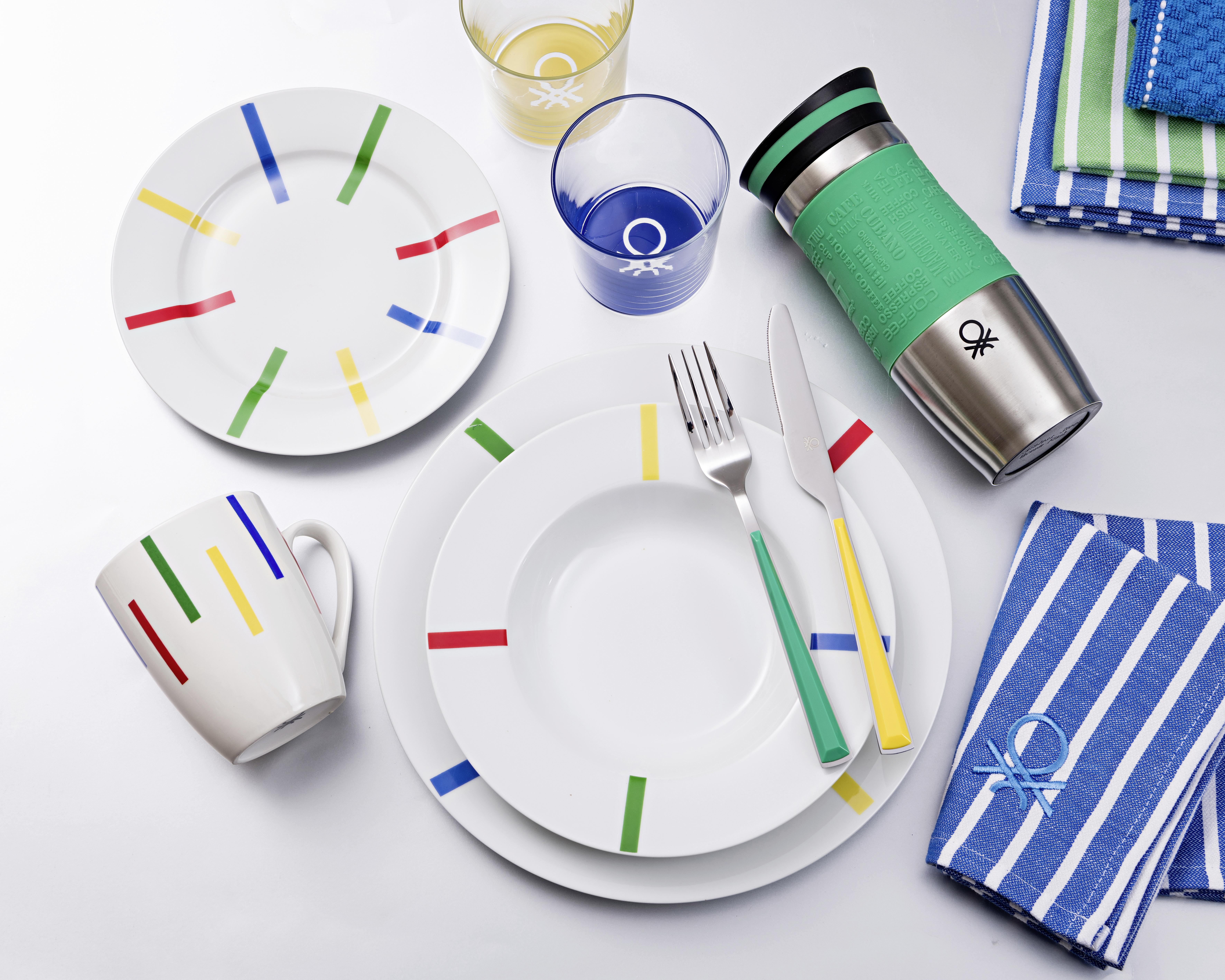 Tafelservice Benetton Weiss/Bunt - Multicolor/Weiß, Basics, Keramik (27/22/20cm) - Benetton