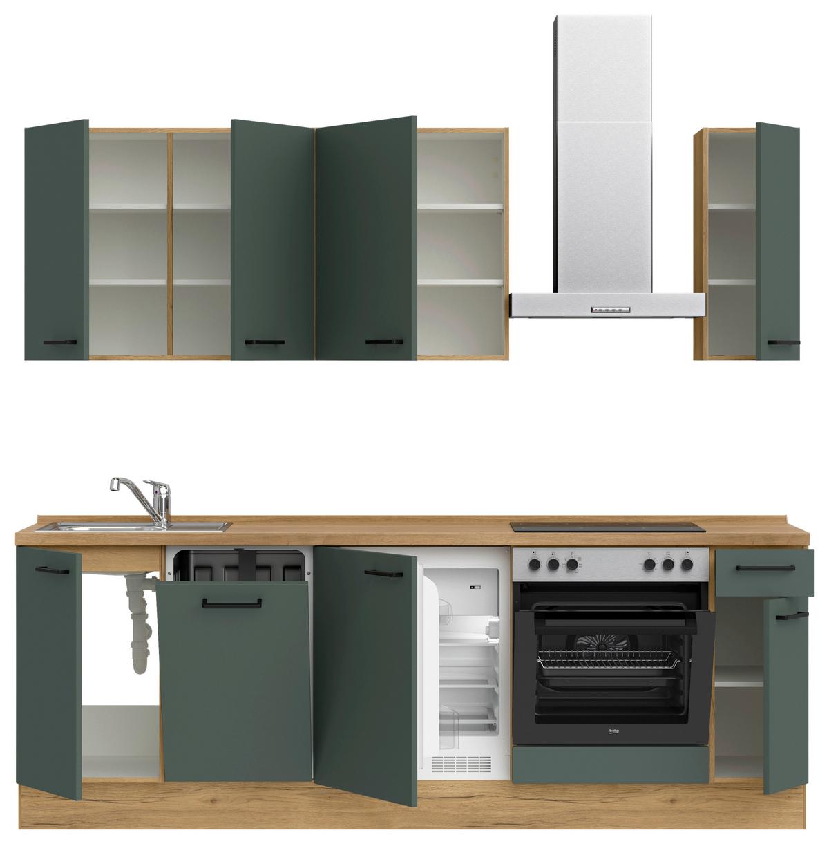 Kuchyňská linka 240 cm, minerální zelená,ultra matná - barvy dubu/černá, Moderní, kov/kompozitní dřevo (240cm) - Nobilia