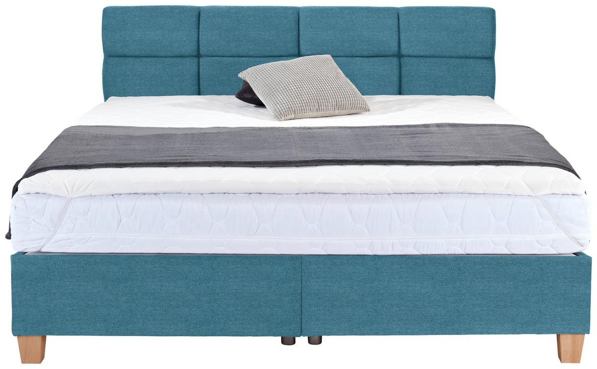 Polsterbett Mit Bettkasten 180x200 Bellagio Blau - Blau/Buchefarben, KONVENTIONELL, Holz/Textil (180/200cm)