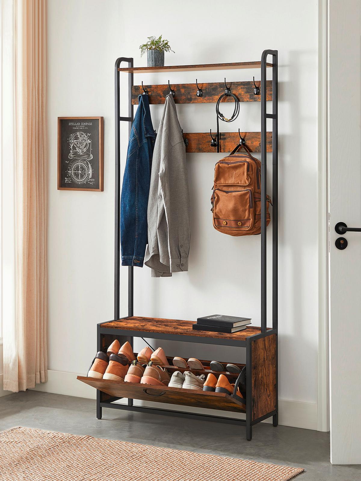 Garderobe Hsr405b01 - Schwarz/Braun, Trend, Holzwerkstoff/Metall (85/30/180cm) - MID.YOU