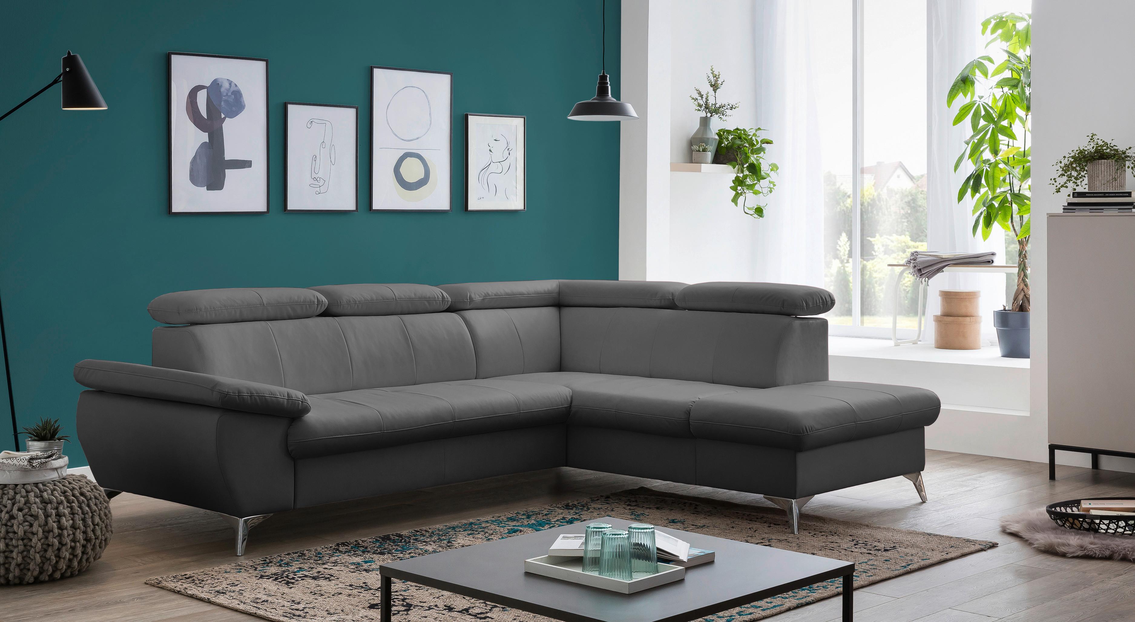Ecksofa mit Schlaffunktion und Bettkasten Gisele Grau - Chromfarben/Grau, KONVENTIONELL, Textil (256/209cm) - Livetastic