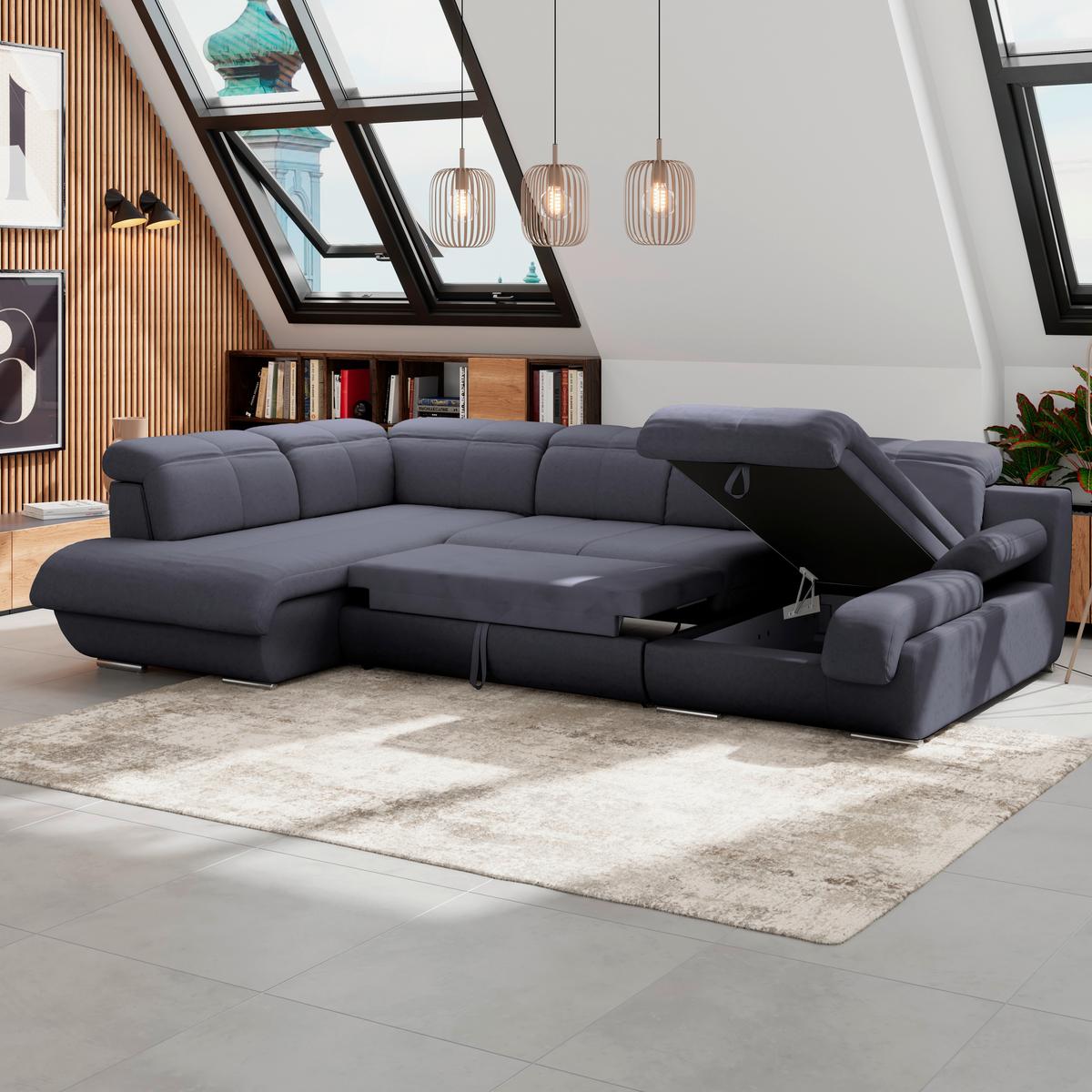 Sedací souprava MULTI tvar U, tmavě modrá - barvy chromu/tmavě modrá, Moderní, kov/textil (228/345/184cm) - Luca Bessoni