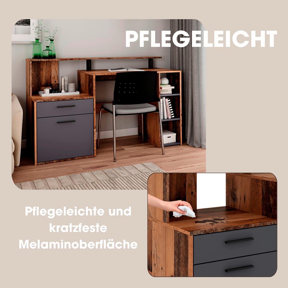 Schreibtisch Louis - Alteiche/Anthrazit, MODERN, Holzwerkstoff (140/55/89cm) - MID.YOU