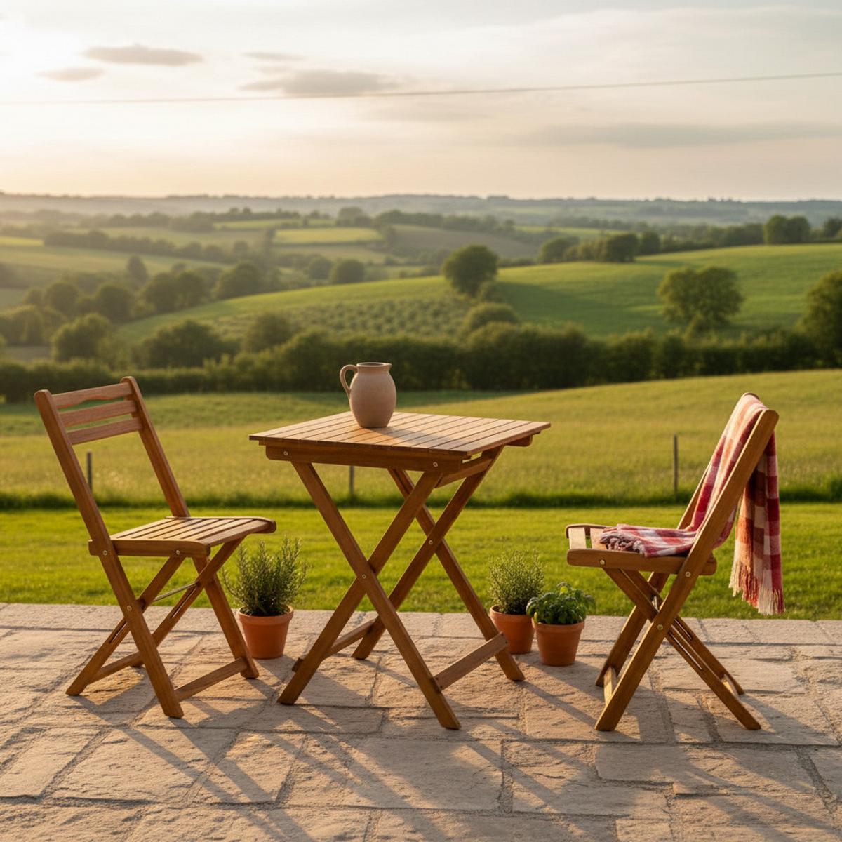 Balkonmöbel Set Porto Klappbar Aus Echtholz Massiv - Naturfarben, KONVENTIONELL, Holz (40/82/49cm) - Gardenson