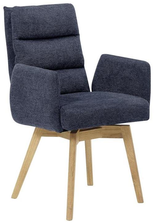 Armlehnstuhl Kampala Nachtblau Gepolstert - Eichefarben/Dunkelblau, Basics, Holz/Textil (60/92/65cm) - MID.YOU