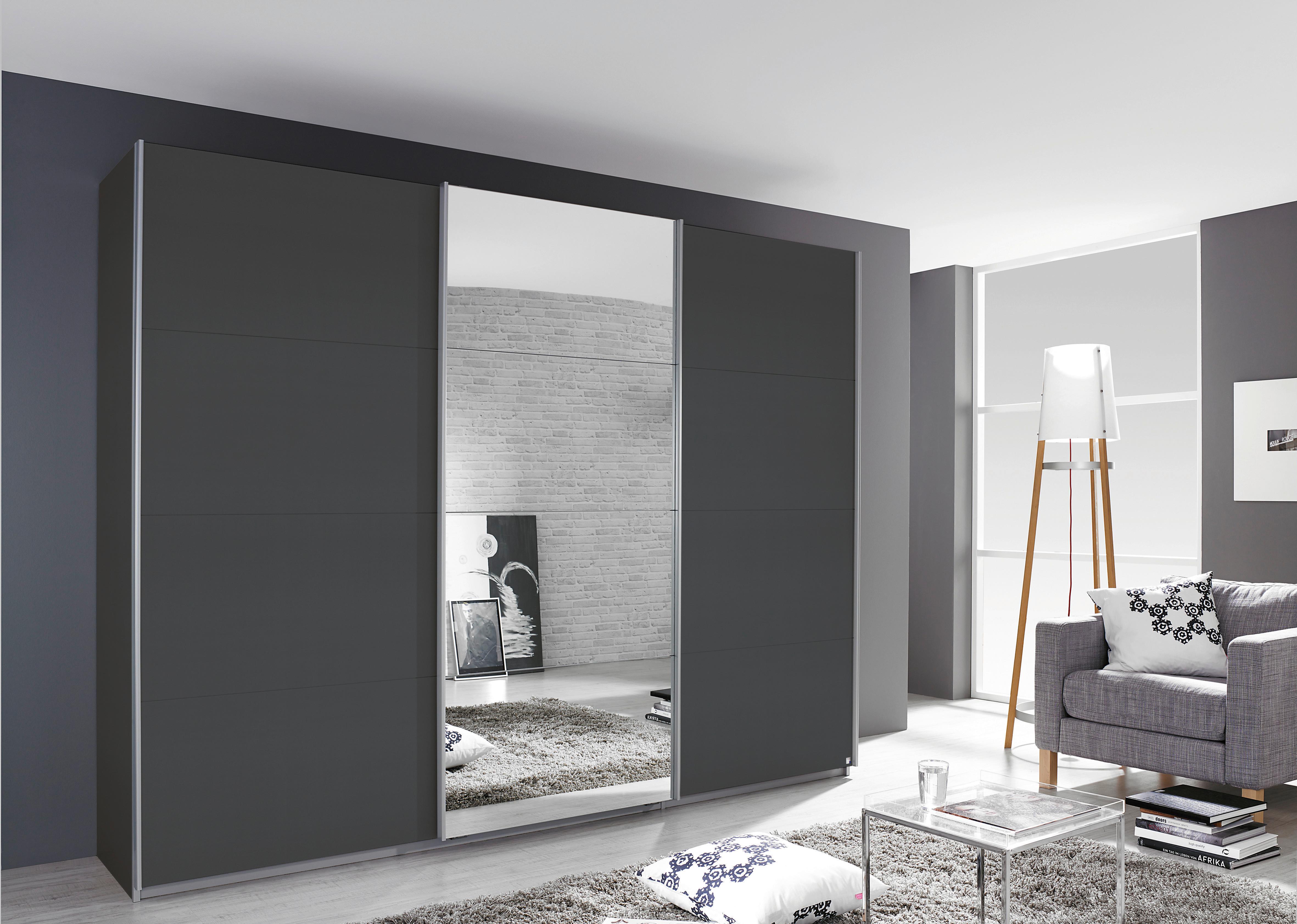 Skříň s posuvnými dveřmi MIAMI, Š/V/H:cca 271/210/62cm - šedá/barvy hliníku, Moderní, kov/kompozitní dřevo (271/210/62cm)