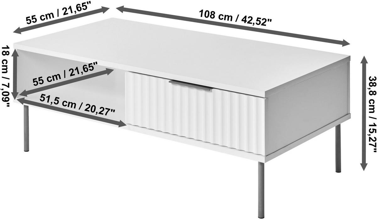 Couchtisch Carve Coffee Sk - Goldfarben/Weiß, MODERN, Holzwerkstoff/Metall (108/55/39cm) - Livetastic