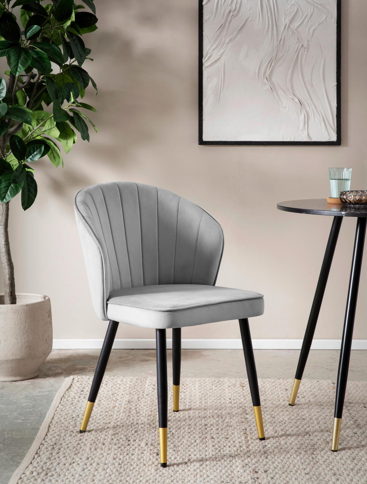 Stuhl-Set Grau B: 55 cm - Goldfarben/Schwarz, Design, Textil/Metall (55/83/53cm) - MID.YOU