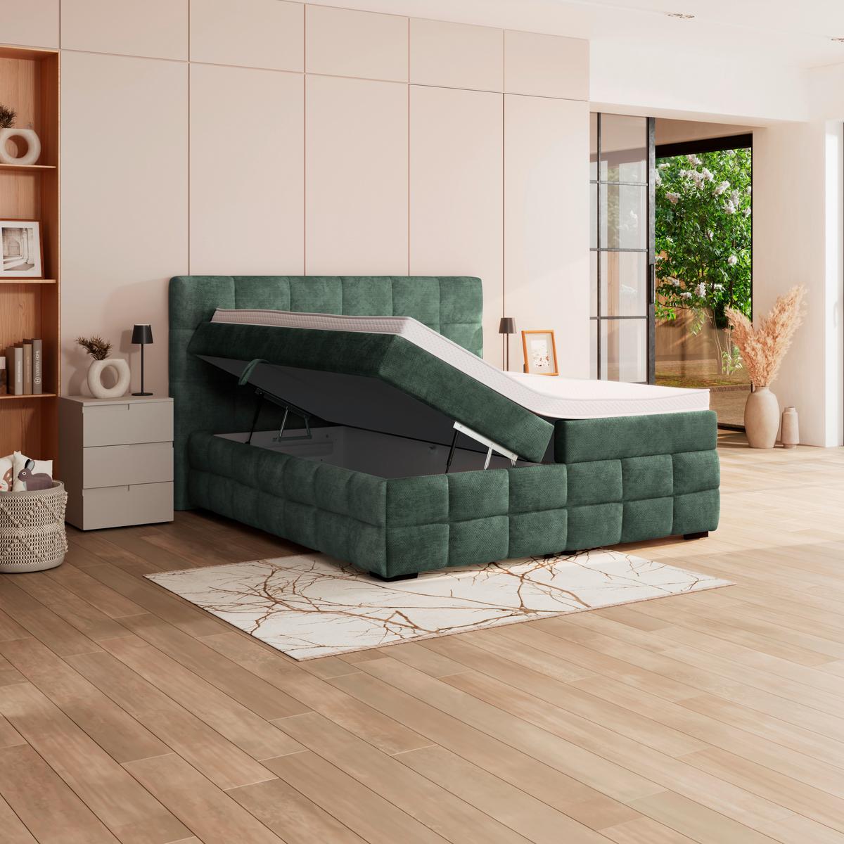 Čalouněná postel VEGA 160x200 cm, zelená - černá/zelená, Trend, dřevo/textil (160/200cm)