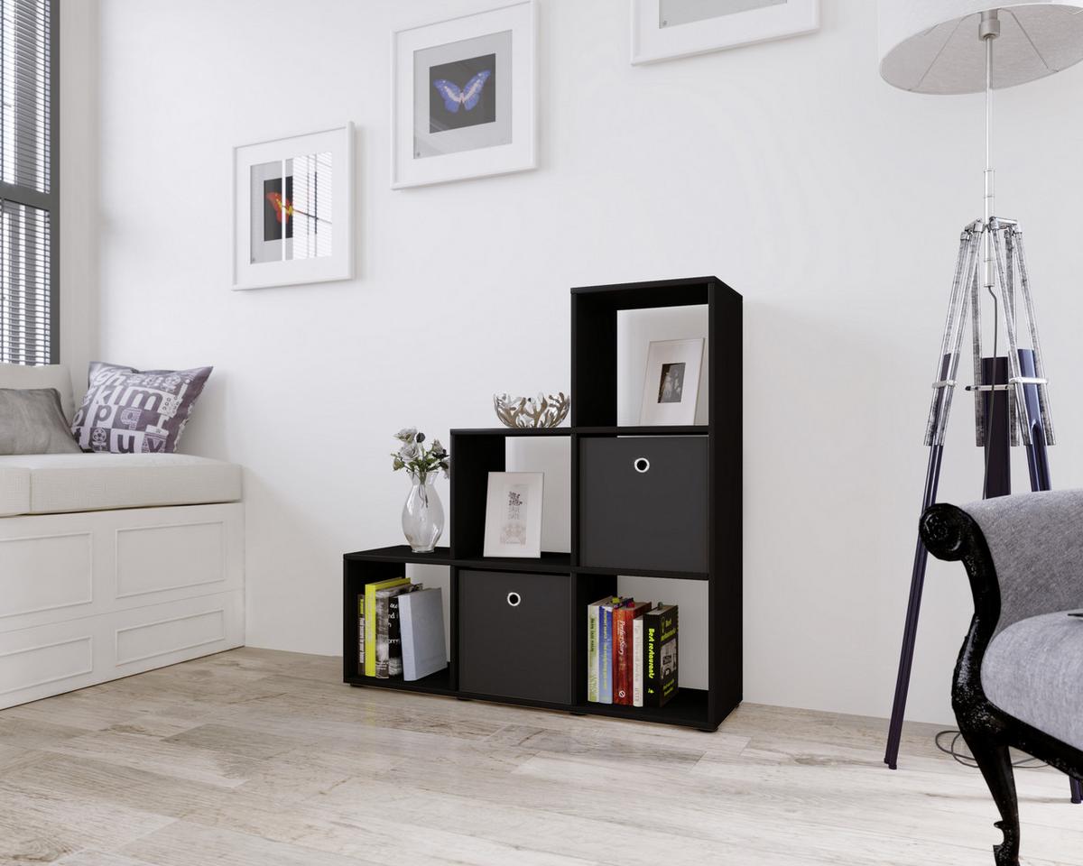 Regál na dekorácie Nitas š: 107,5 cm čierny - čierna, Konventionell, kompozitné drevo/plast (107,5/104,5/29cm) - MID.YOU