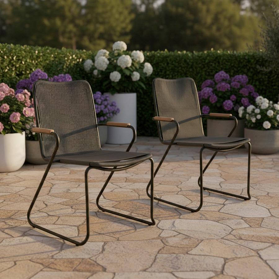 Sada záhradních křesel CLEO - šedá/barvy teak, Moderní, kov/plast (58/87/58cm) - Bessagi Garden