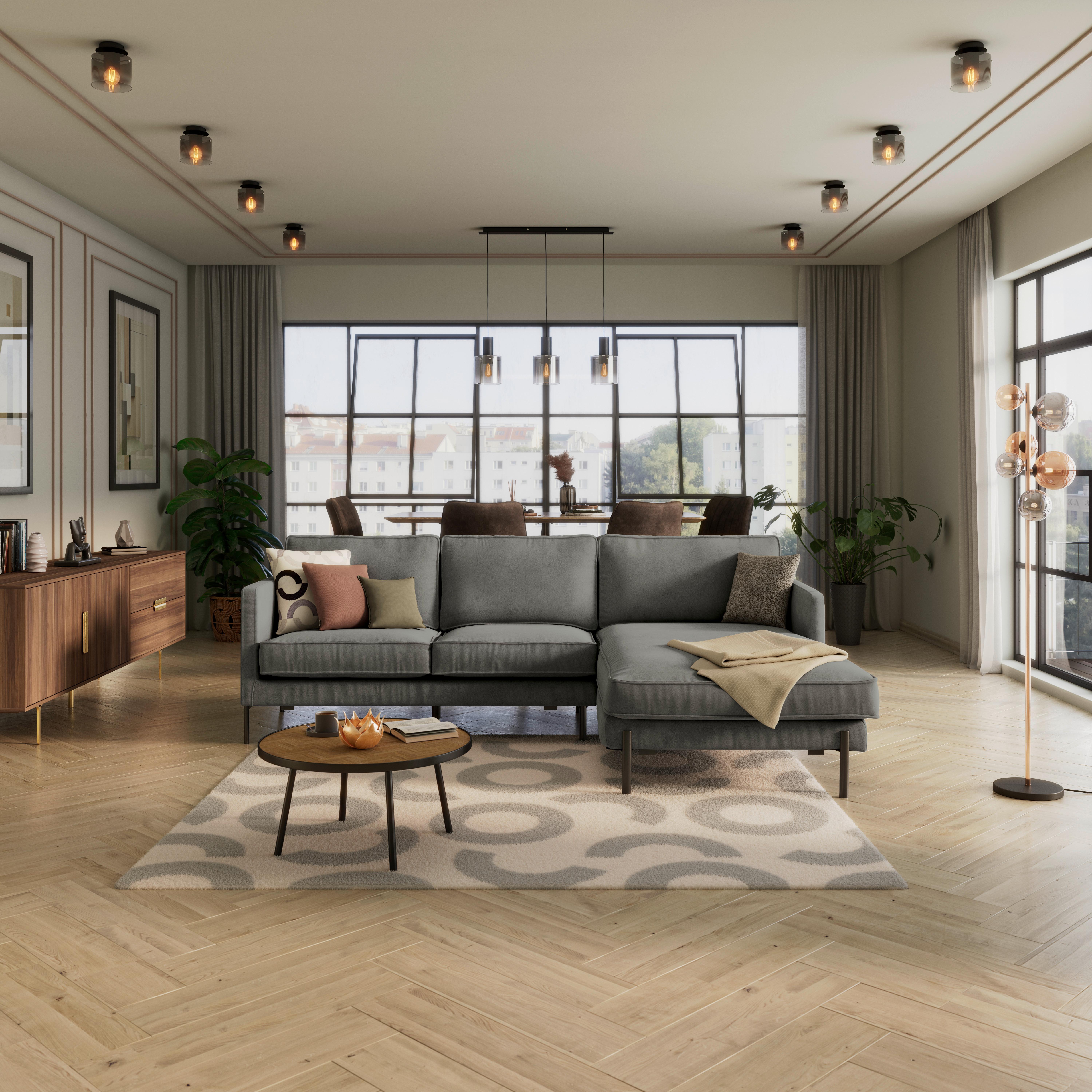 Ecksofa Yukon Dunkelgrau S: 232x154 Cm - Dunkelgrau/Schwarz, Trend, Textil (232/154cm) - Livetastic