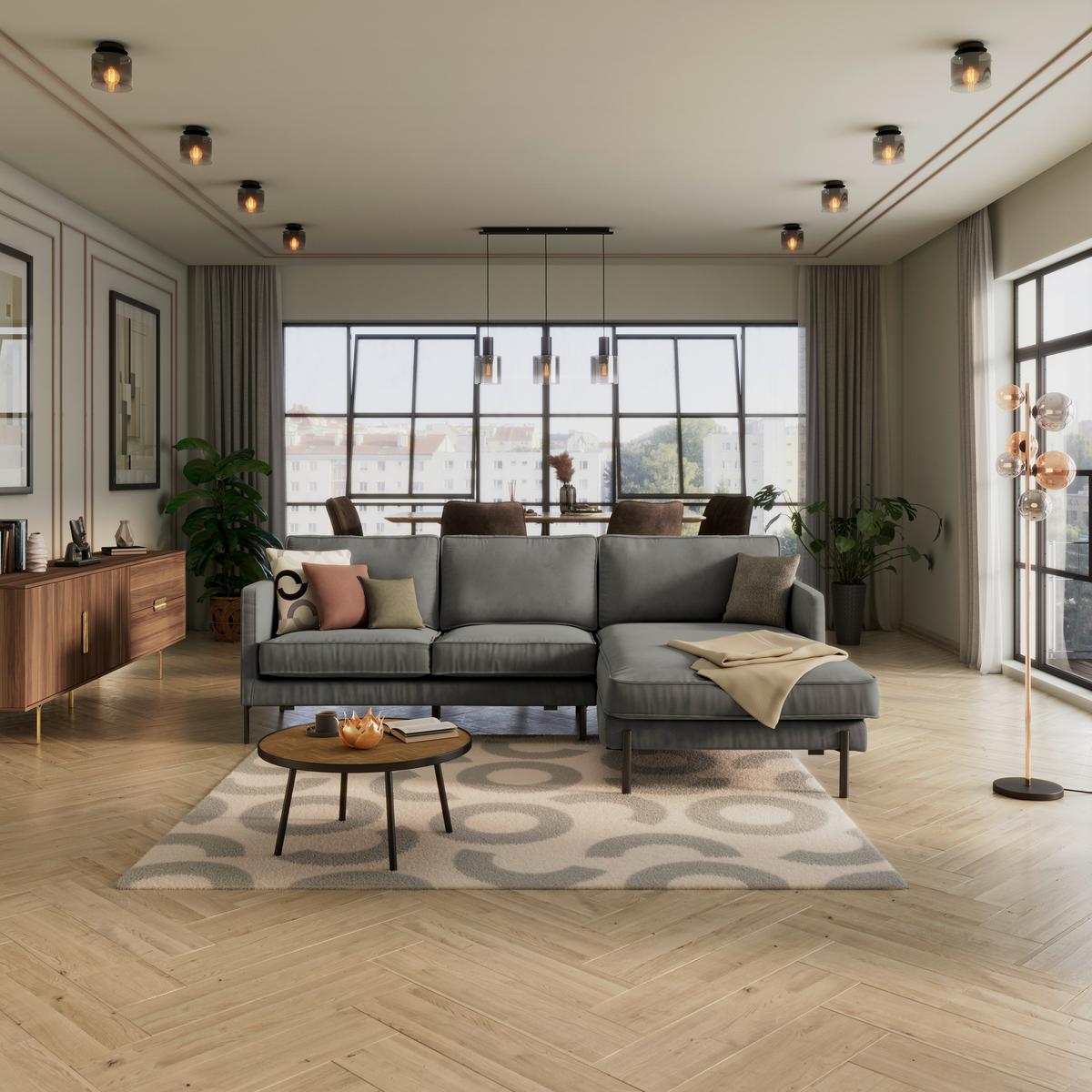 Ecksofa Yukon Dunkelgrau S: 232x154 Cm - Dunkelgrau/Schwarz, Trend, Textil (232/154cm) - Livetastic