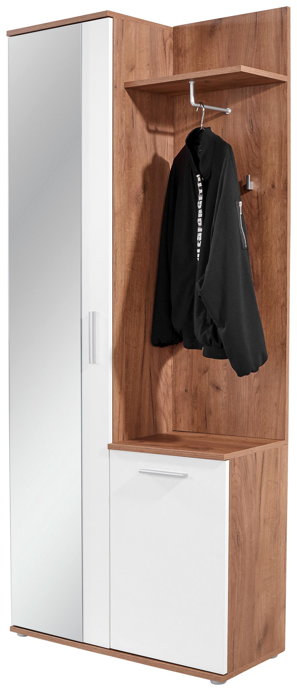 Garderobe Xara Eiche Dekor/ Weiß B: 80 Cm Mit Spiegel - Eichefarben/Weiß, MODERN, Glas/Holzwerkstoff (80/189/30,5cm)