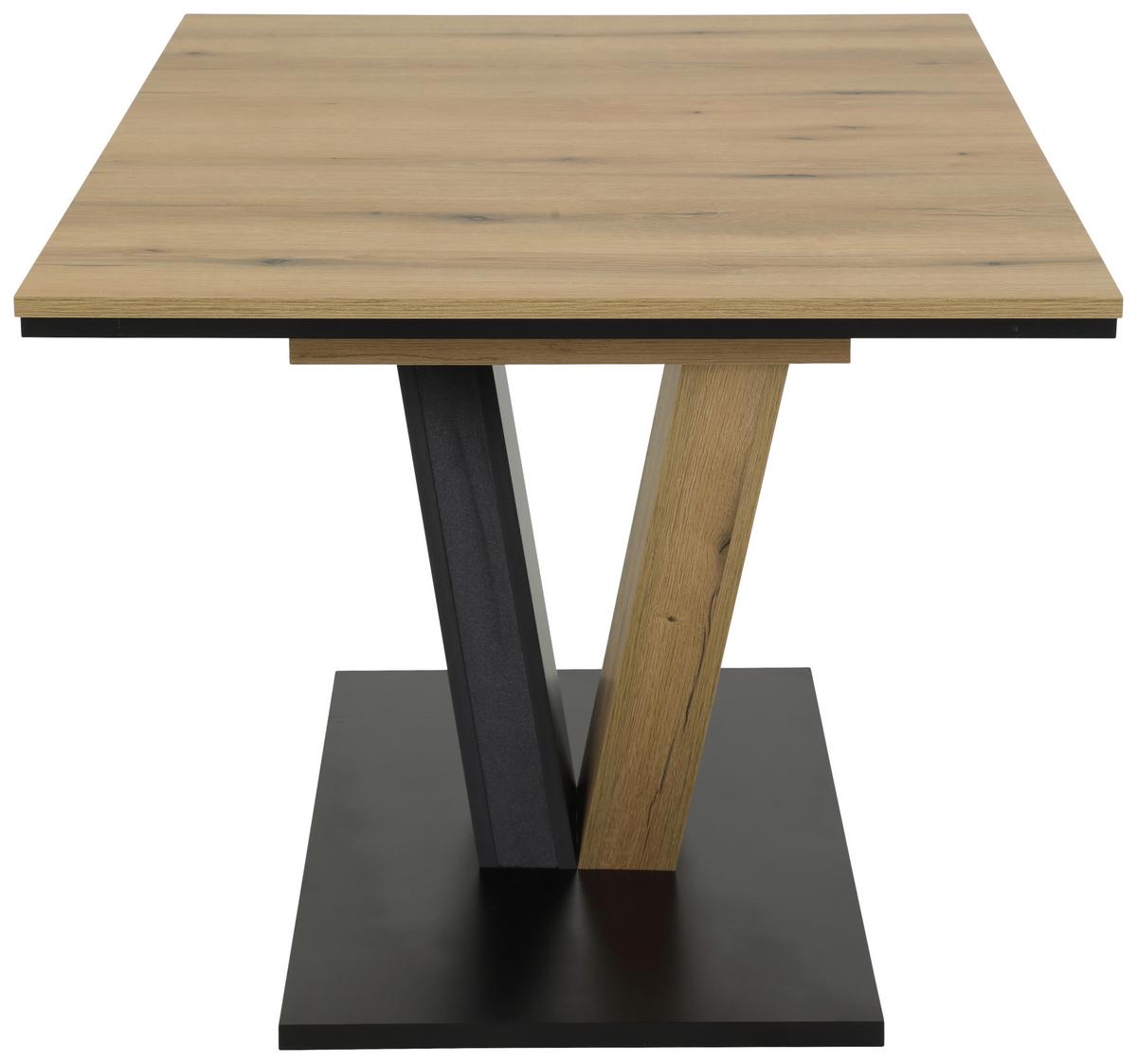 Esstisch Lucy T Eiche Dekor, B: 140-180cm - Eichefarben/Schwarz, KONVENTIONELL, Holzwerkstoff (140-180/90/76cm) - Boxxx
