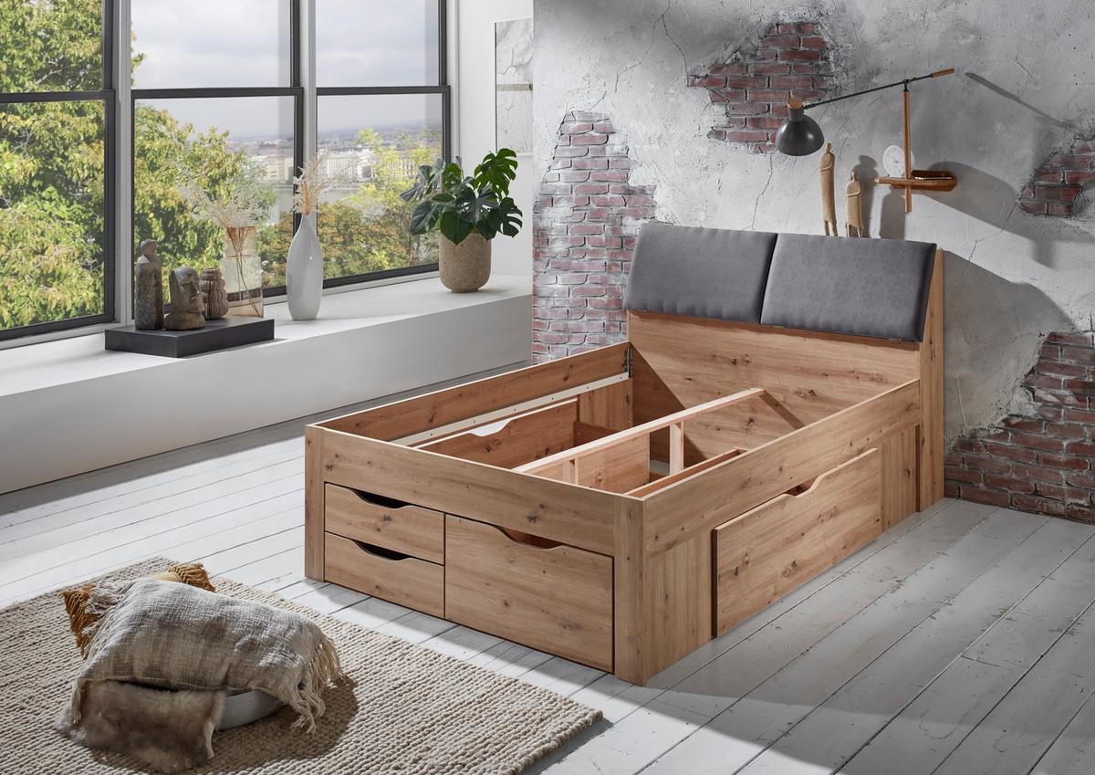 Tárolós Ágy Maxi 140/200 Cm - Artisan tölgy/szürke, Konventionell, faalapú anyag (140/200cm)