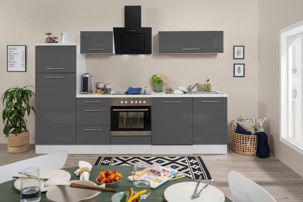 Küchenzeile Mit Geräten 280 Cm Grau/weiß - Weiß/Grau, KONVENTIONELL, Holzwerkstoff (280cm) - Respekta