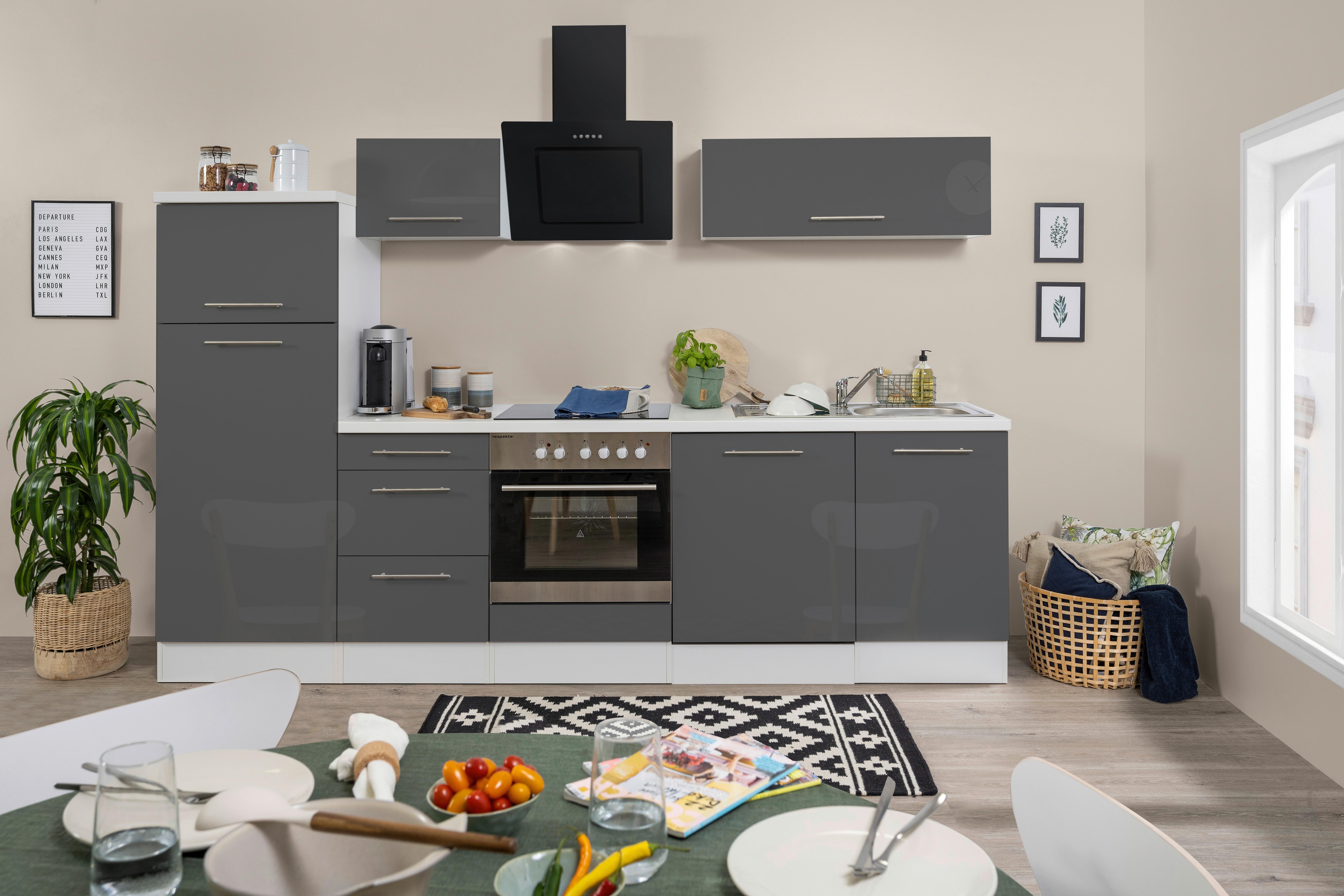 Küchenzeile Mit Geräten 280 Cm Grau/weiß