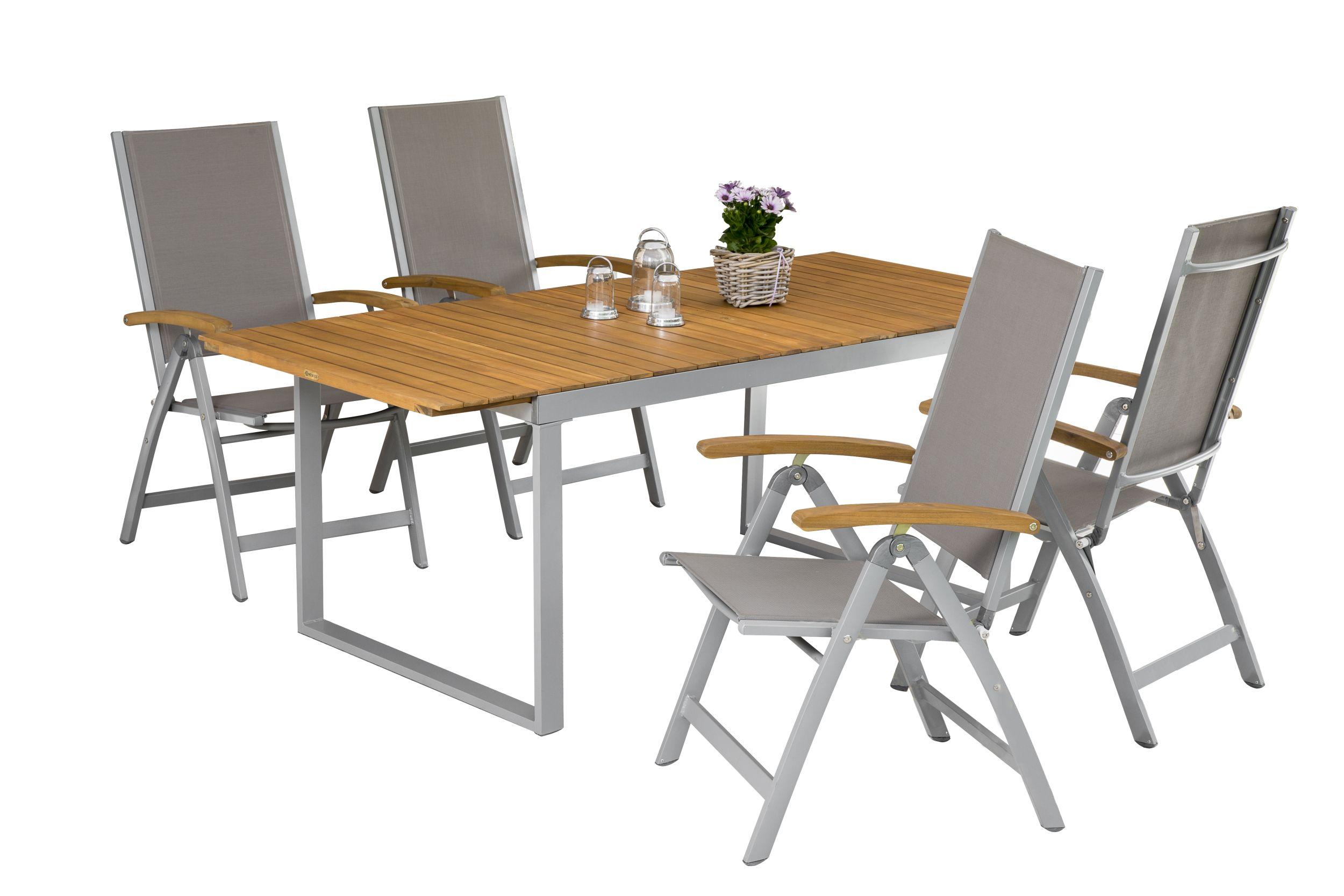 Gartengarnitur 5-Tlg. Naxos Alu/Holz/Textil - Silberfarben/Grau, ROMANTIK / LANDHAUS, Holz/Textil - Gardenson