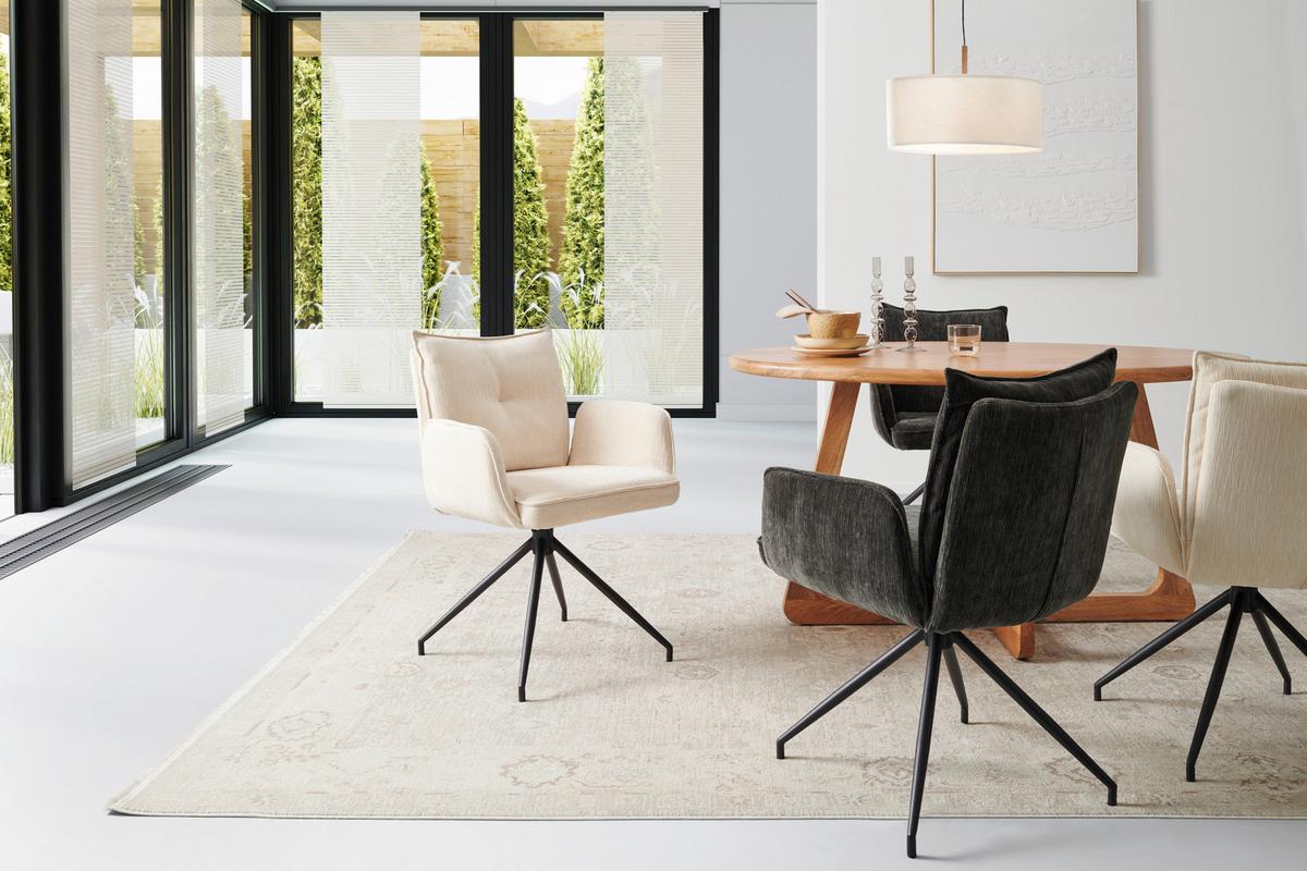 Armlehnstuhl Milena Webstoff Dunkelgrau, B: 58,5cm - Dunkelgrau/Schwarz, KONVENTIONELL, Textil/Metall (58,5/86/66cm) - MID.YOU