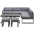 Loungegarnitur 4-Tlg. Rio aus Metall/Glas mit Kissen - Dunkelgrau/Anthrazit, MODERN, Glas/Textil (214/130cm) - Beldano