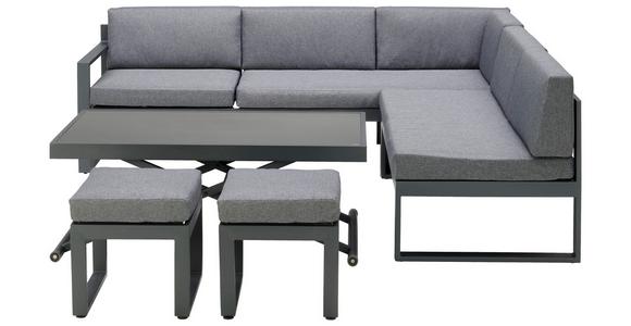 Loungegarnitur 4-Tlg. Rio aus Metall/Glas mit Kissen - Dunkelgrau/Anthrazit, MODERN, Glas/Textil (214/130cm) - Beldano