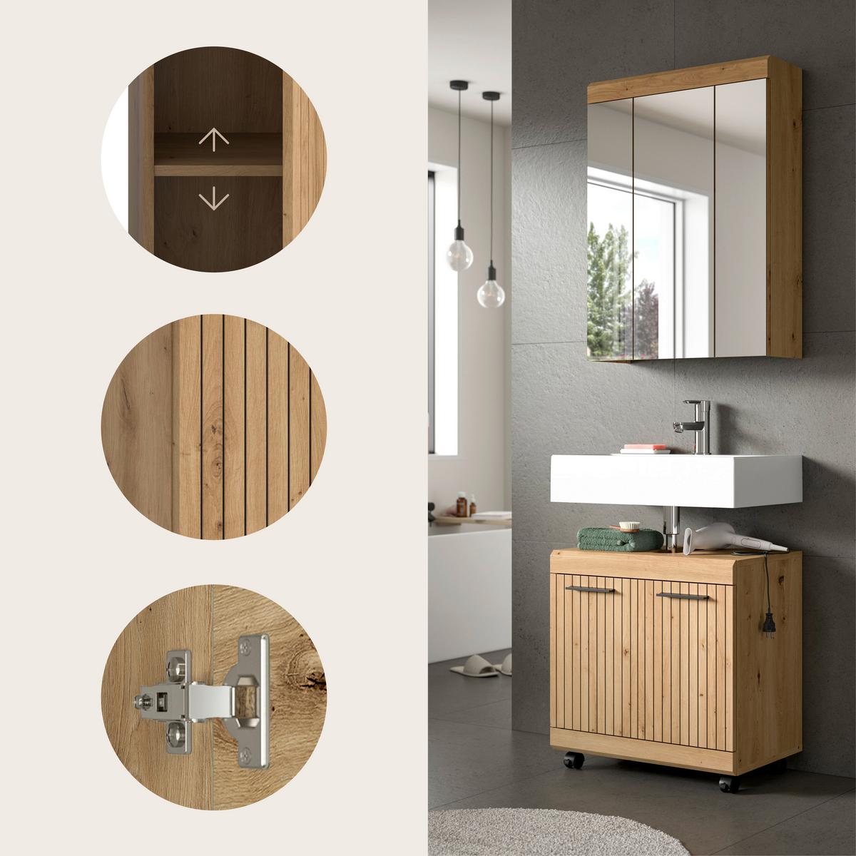 Badezimmer Scout Eiche Artisan Dekor B: 60cm - Schwarz/Eiche Artisan, Trend, Glas/Holzwerkstoff (60cm) - MID.YOU