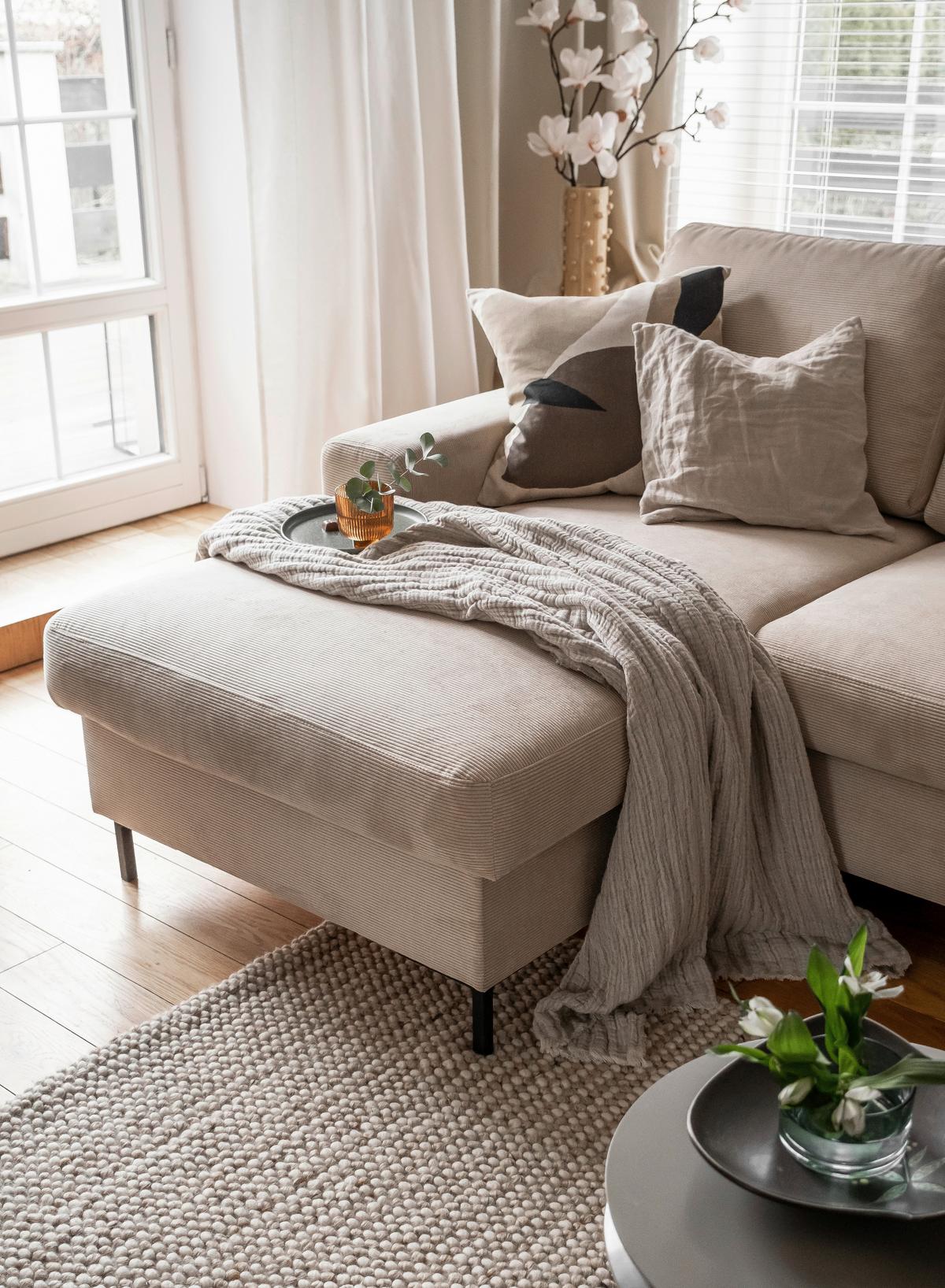 Ecksofa Lofty Lilly Beige S: 148x236cm - Beige/Schwarz, Design, Textil (148/236cm) - MID.YOU