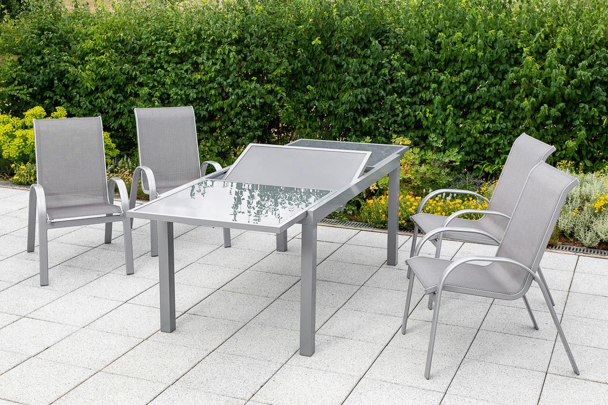 Gartenmöbel Set 5-Tlg. Amalfi aus Metall/Textil - Silberfarben/Braun, MODERN, Textil/Metall - Gardenson