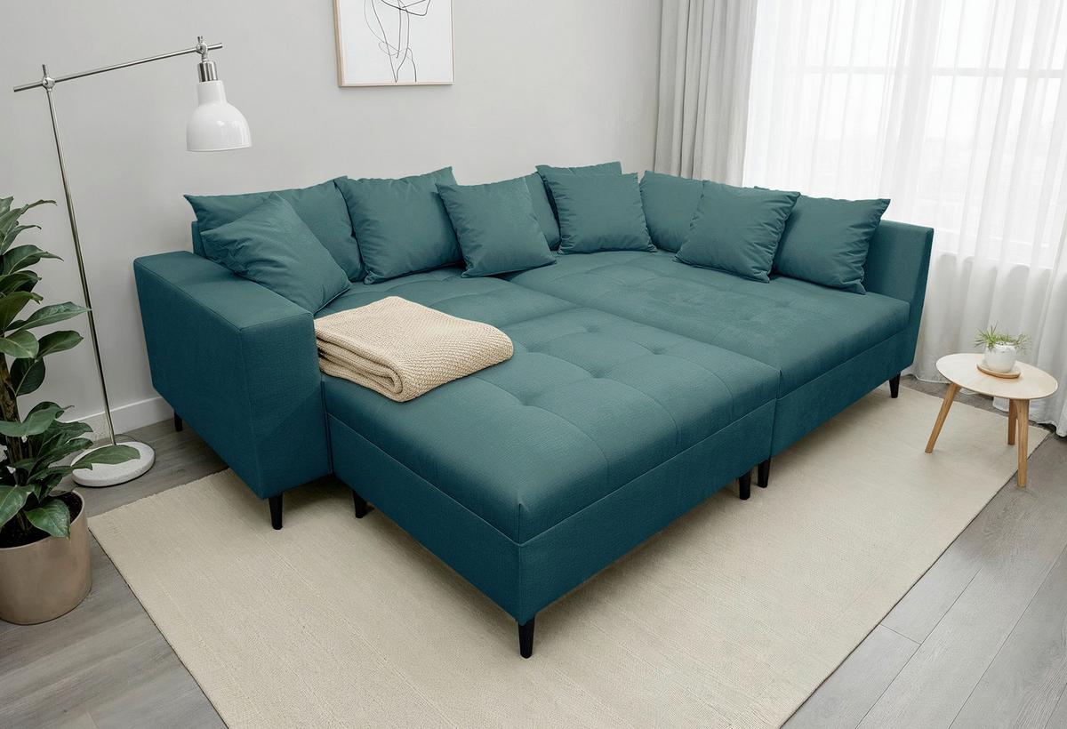 Ecksofa Pruno, Petrol S: 247x174 Cm - Petrol/Schwarz, Design, Textil (247/174cm) - MID.YOU