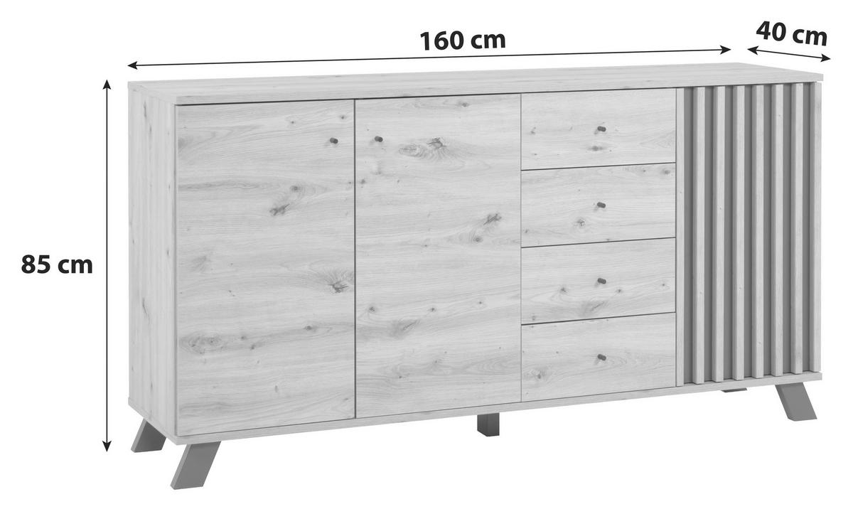 Sideboard 160cm Monza Schwarz/Eiche Artisan - Schwarz/Eiche Artisan, Design, Holzwerkstoff (160/90/40cm) - Livetastic