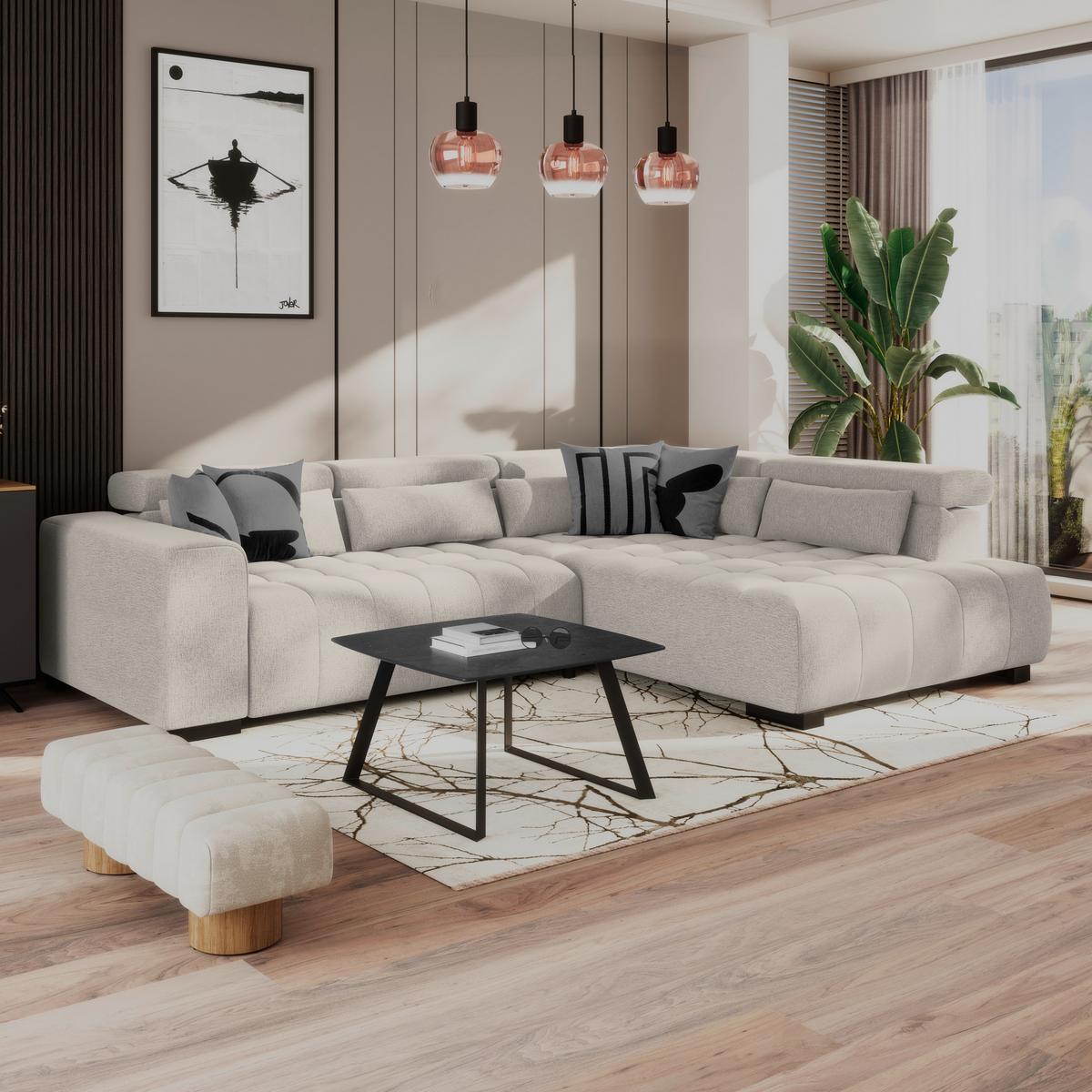 Ecksofa Matera Beige/Naturfarben 311x226 cm - Beige/Schwarz, Trend, Textil (311/226cm)
