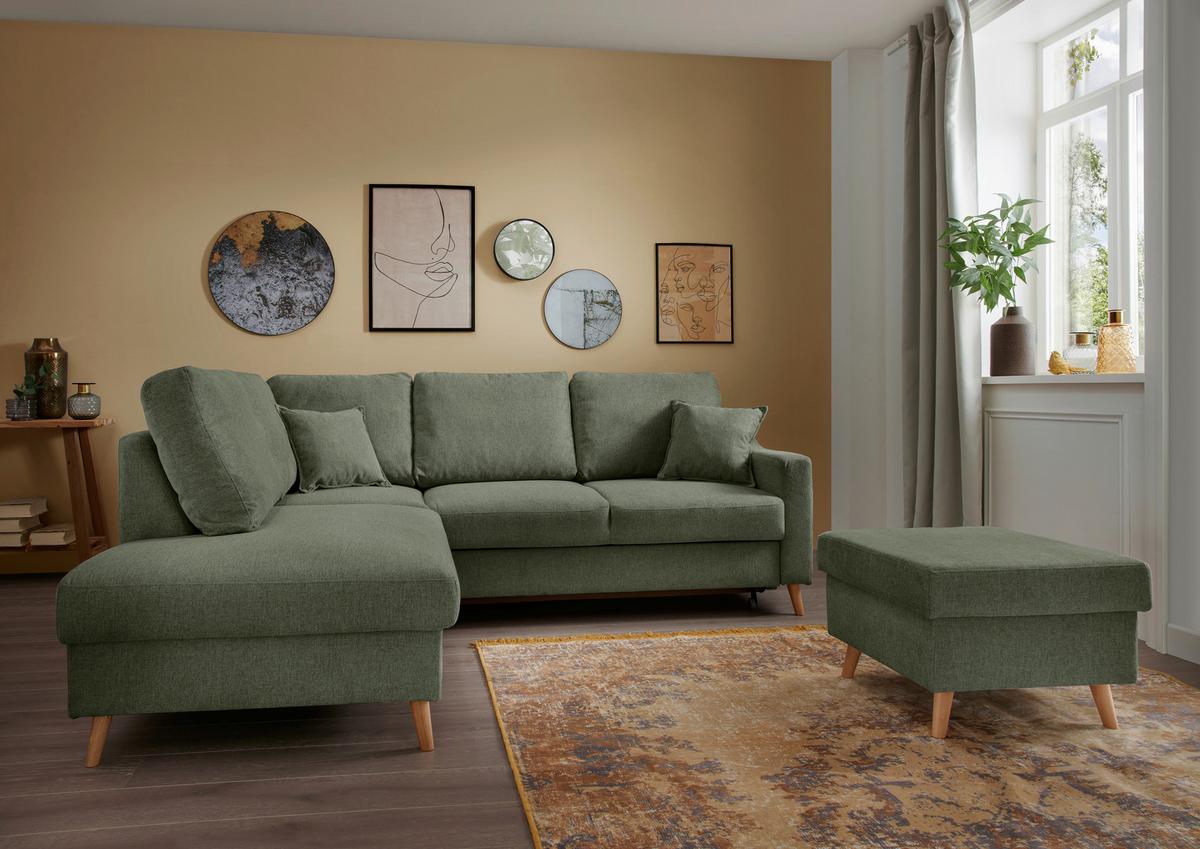 Ecksofa Valentina Dunkelgrün S: 200x230 Cm - Dunkelgrün/Naturfarben, KONVENTIONELL, Textil (200/230cm) - Livetastic