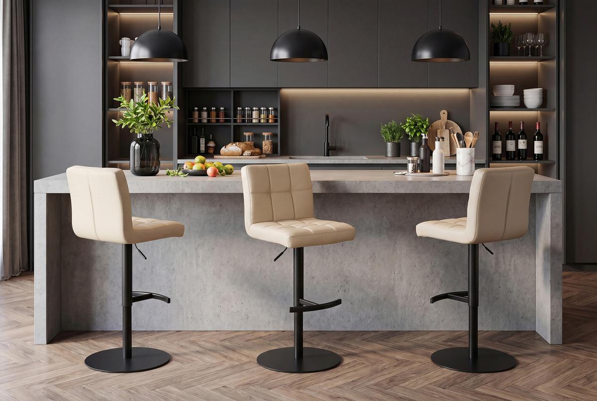 Barhocker Triest Beige B: 43 cm - Beige/Schwarz, MODERN, Leder/Metall (43/92/113/51,5cm) - Livetastic