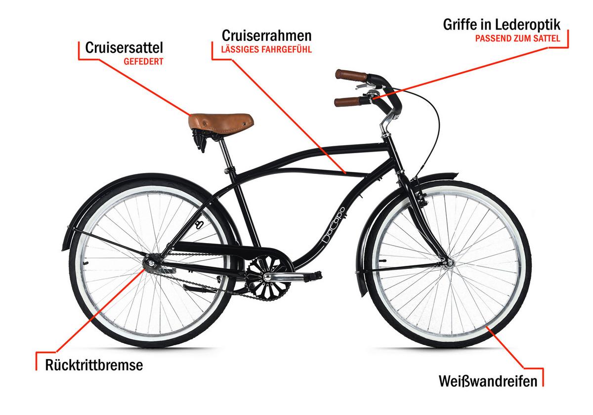 Beachcruiser Herren 26  Zoll - Schwarz, LIFESTYLE, Metall (25/140/60cm)