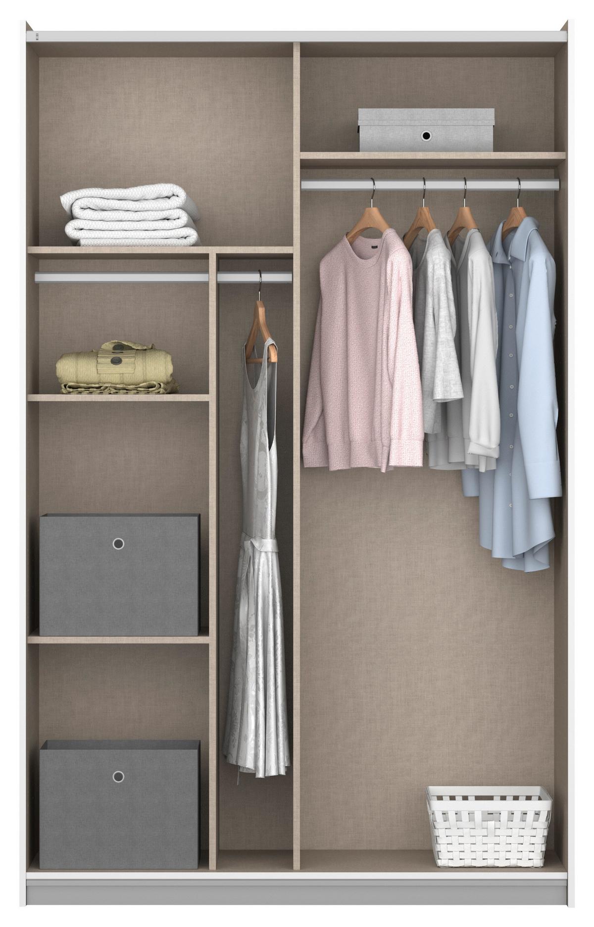 Schwebetürenschrank Reflect Inkl. Inneneinteilung, 2 Körbe - Silberfarben/Grau, MODERN, Holzwerkstoff (131/210/59cm)