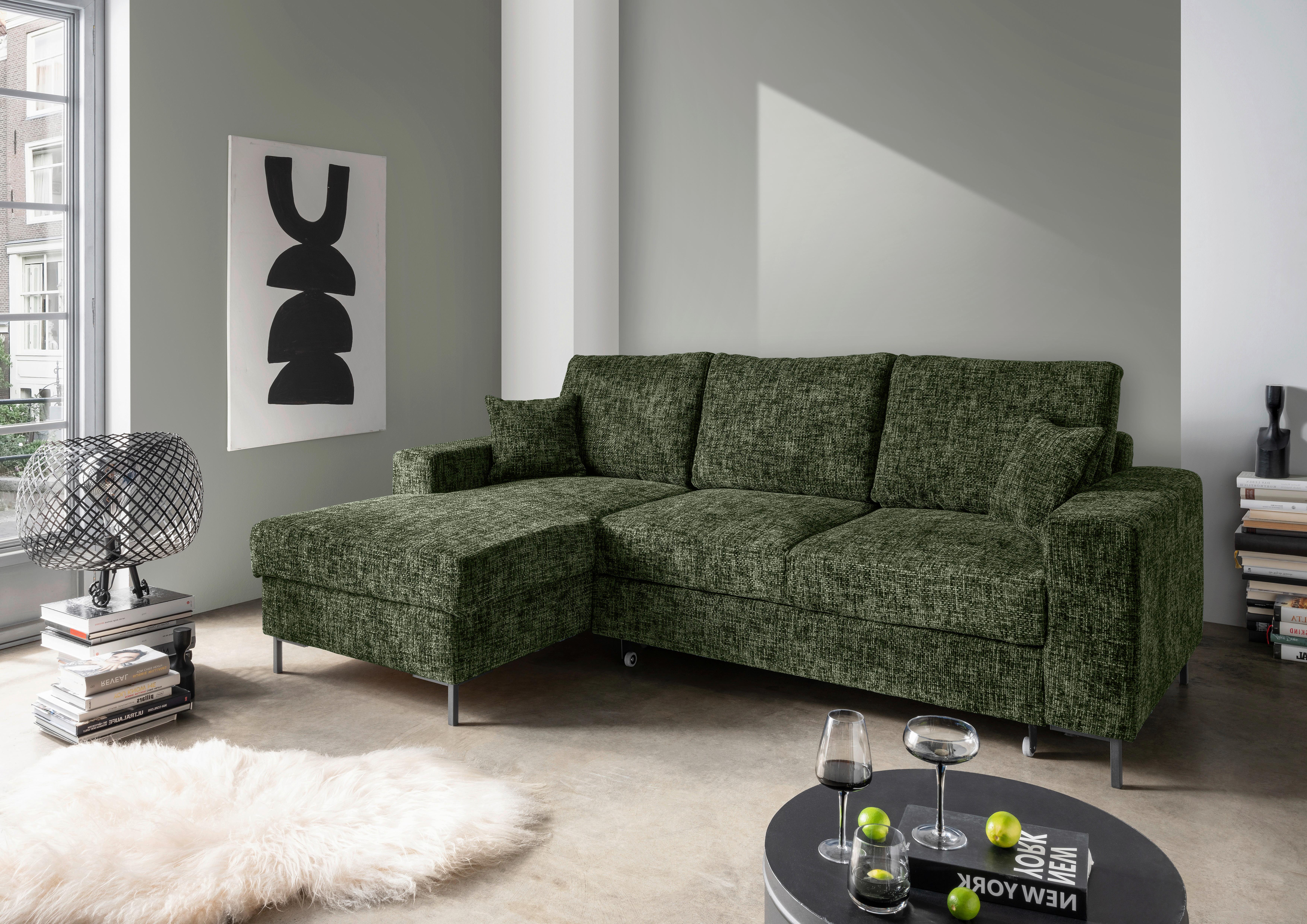 Eckschlafsofa Zona, D. Grün S: 143x237 Cm - Dunkelgrün/Schwarz, KONVENTIONELL, Textil (143/237cm) - Livetastic