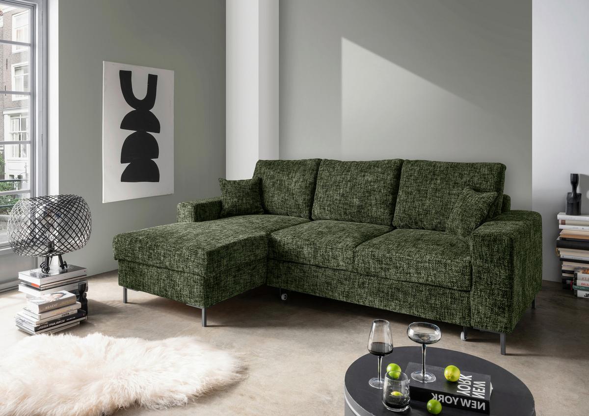 Eckschlafsofa Zona, D. Grün S: 143x237 Cm - Dunkelgrün/Schwarz, KONVENTIONELL, Textil (143/237cm) - Livetastic