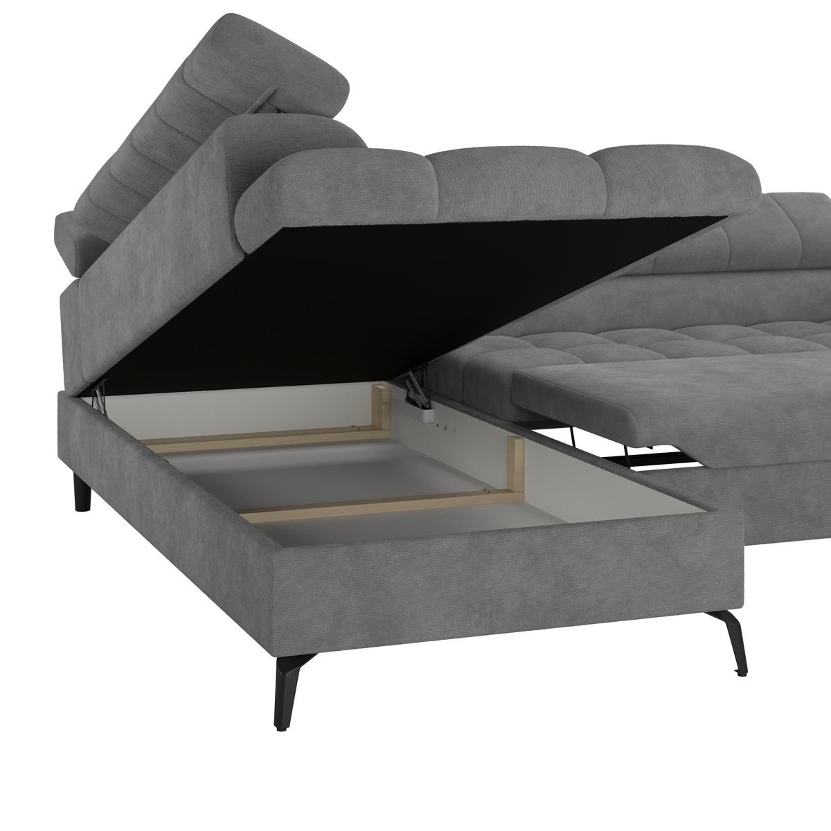 Ecksofa mit Schlaffunktion & Bettkasten Volf Graublau - Graublau/Schwarz, Trend, Kunststoff/Textil (203/261cm)