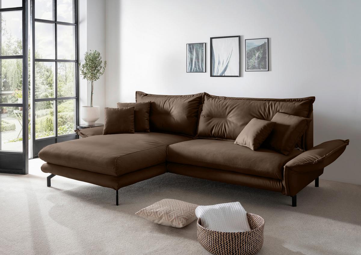 Ecksofa Lava Braun S: 180x255cm - Schwarz/Braun, MODERN, Textil (180/255cm) - Livetastic